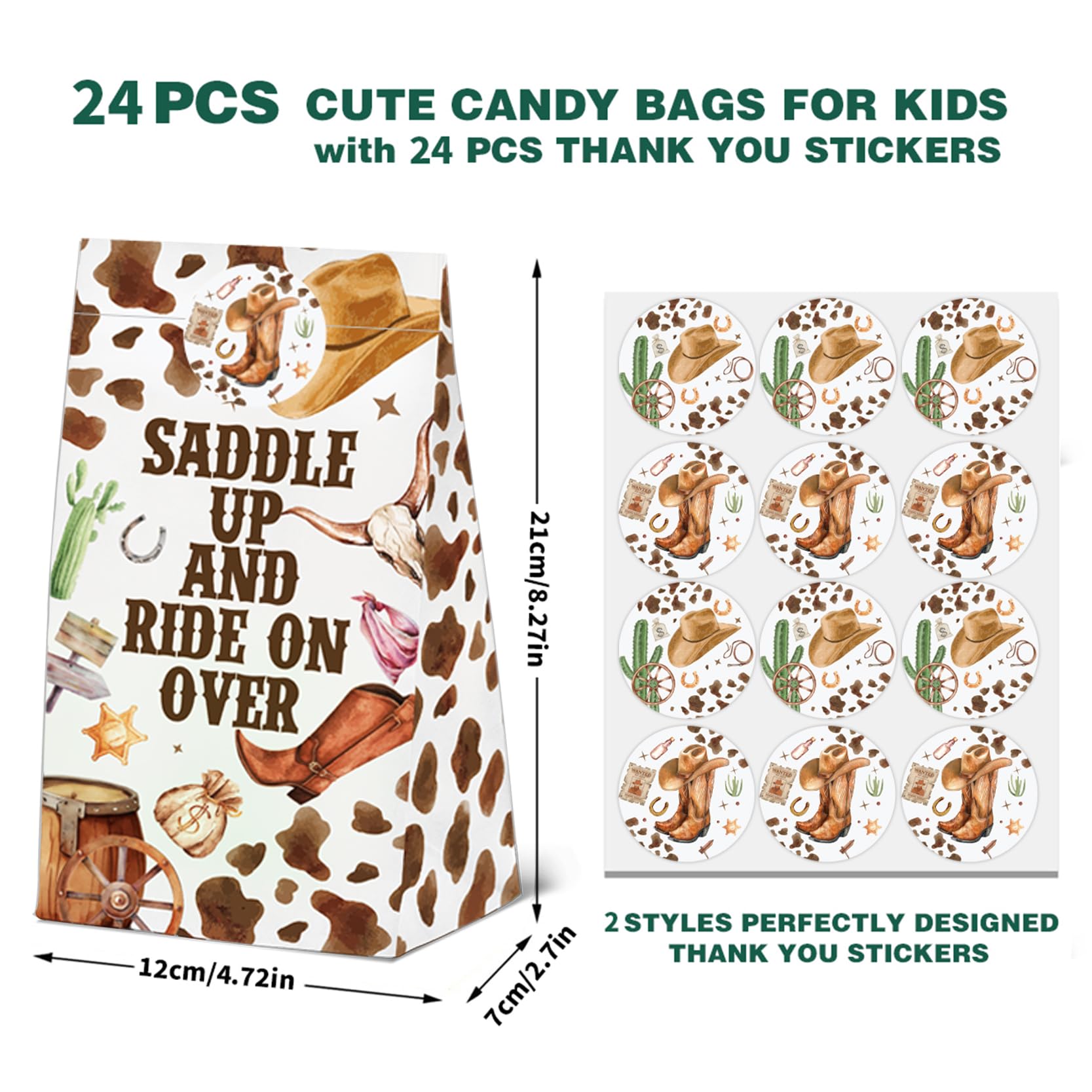 24 Pcs Western Cowboy Goodie Bags with Stickers,Western Cowboy Themed Birthday Favor Bags,Wild West Party Favor for Party Decoration Supplies
