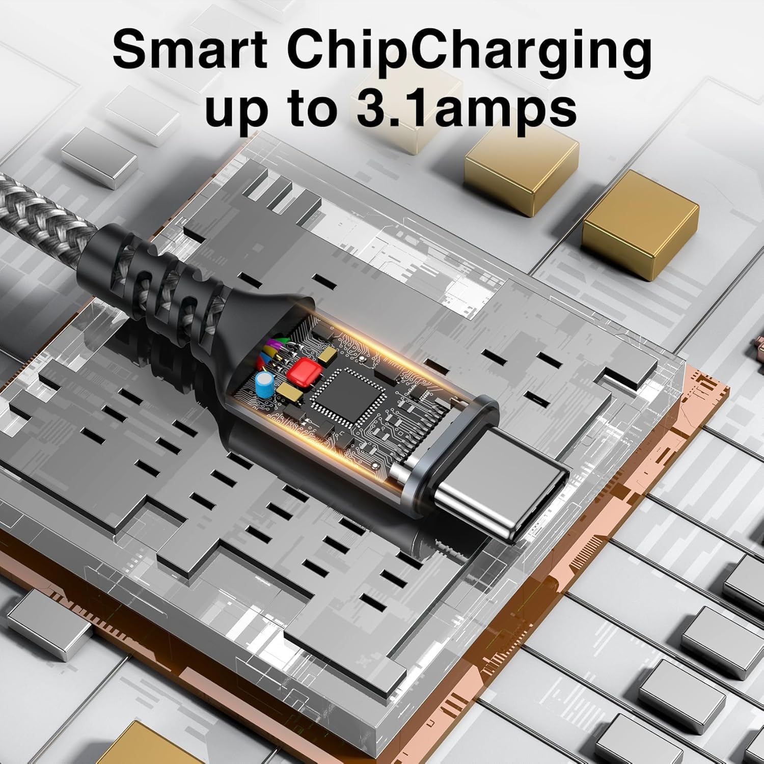 Cavo USB C [0.3M 3Pezzi] 3.1A Cavo USB Type-C Ricarica Rapida Nylon Cavo Tipo C per Samsung Galaxy S23 S22 S21 S20 S10 A71 A51 Huawei P50,Mate 40,MateBook,Xiaomi,OnePlus 9,Google Pixel 5,Realme