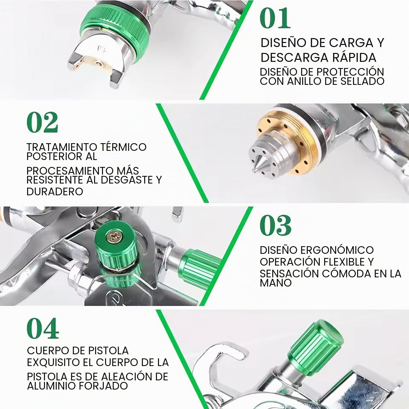 NEWFUN Pistola de Pintura, Juego de Pistolas Pulverizadoras con 4 Boquillas de 1,4/1,7/2,0/2,5 mm, Aptas para Automóviles, Proyectos de Bricolaje, etc. (Color Verde)