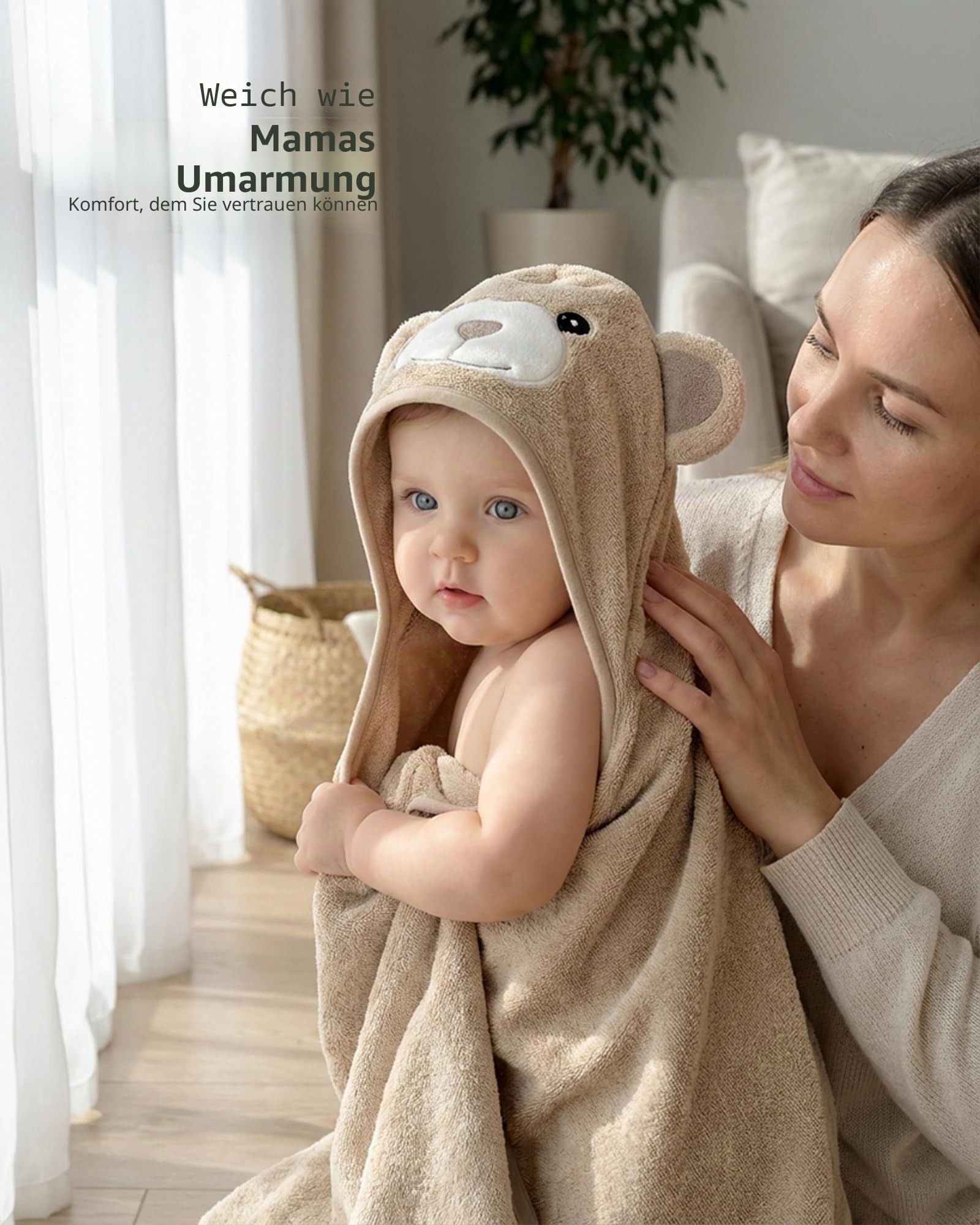MINIBOO Bambus-Kapuzenhandtuch Baby - Weiches, saugstarkes Babybadetuch mit Kapuze für Neugeborene, Kleinkinder und Kinder - Hypoallergenes Babyhandtuch