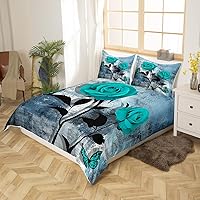 Vista 2 de Erosebridal Funda de edredón de rosa rústica para niños, adolescentes y jóvenes, funda de edredón retro teñida con lazo, juego de ropa de cama