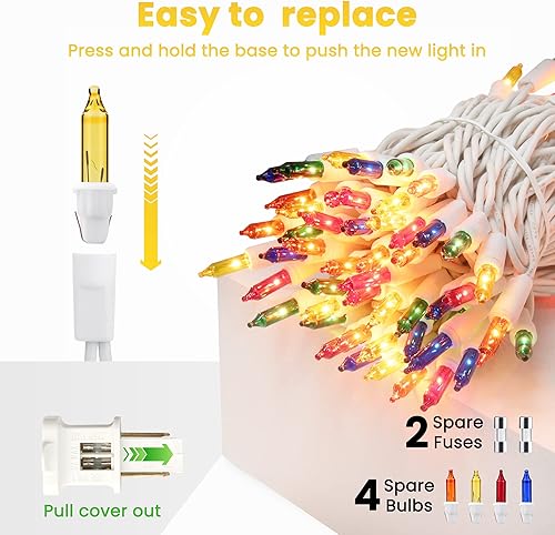 Miniatura 6 de 150 luces de Navidad multicolor, bombilla incandescente de 49.2 pies, mini tira de luces conectables, luces transparentes para árbol de Navidad con