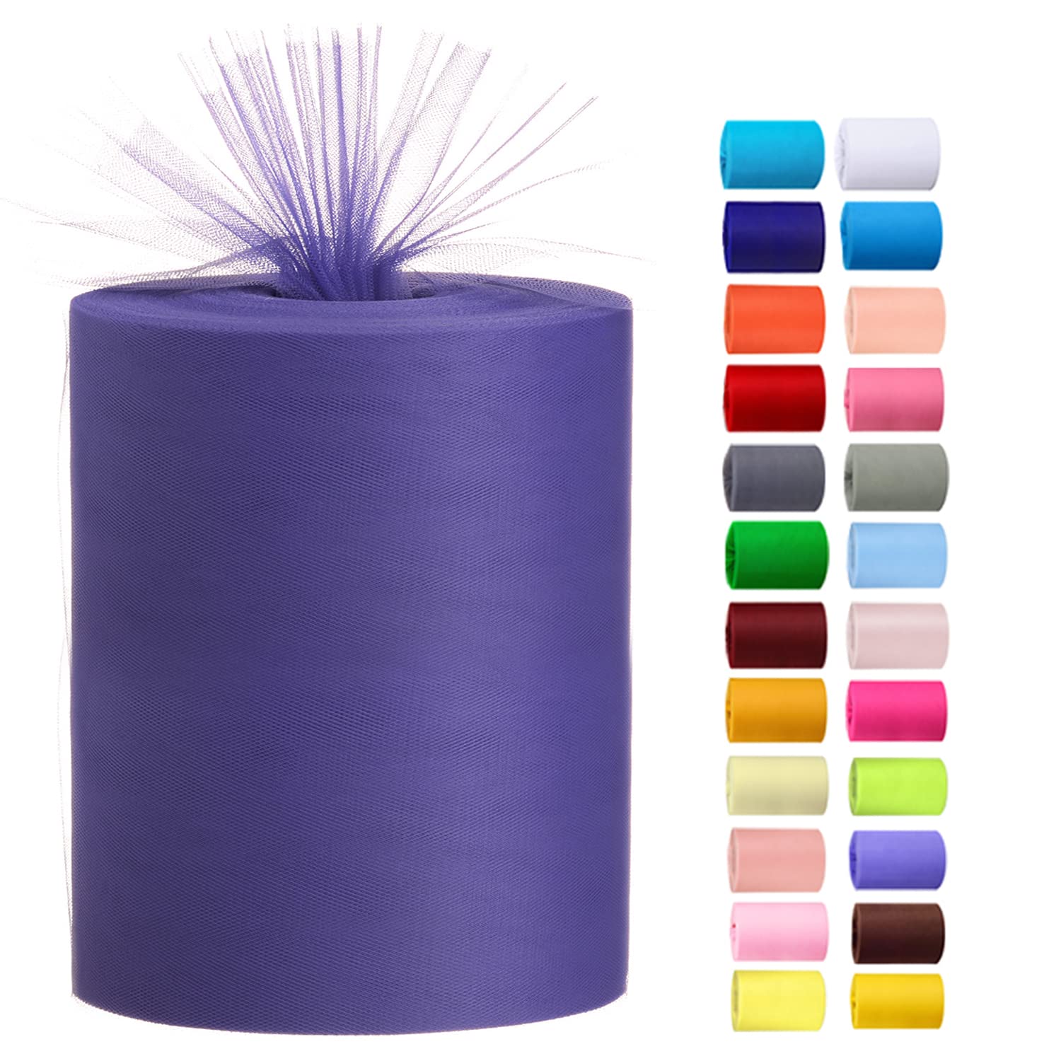 Tulle Rolls 6” by 100 Yards (300 feet) Tulle Roll Spool Fabric for DIY Tutu Skirts Wedding Baby Shower Crafts Decorations Party Supplies (White) — view 27