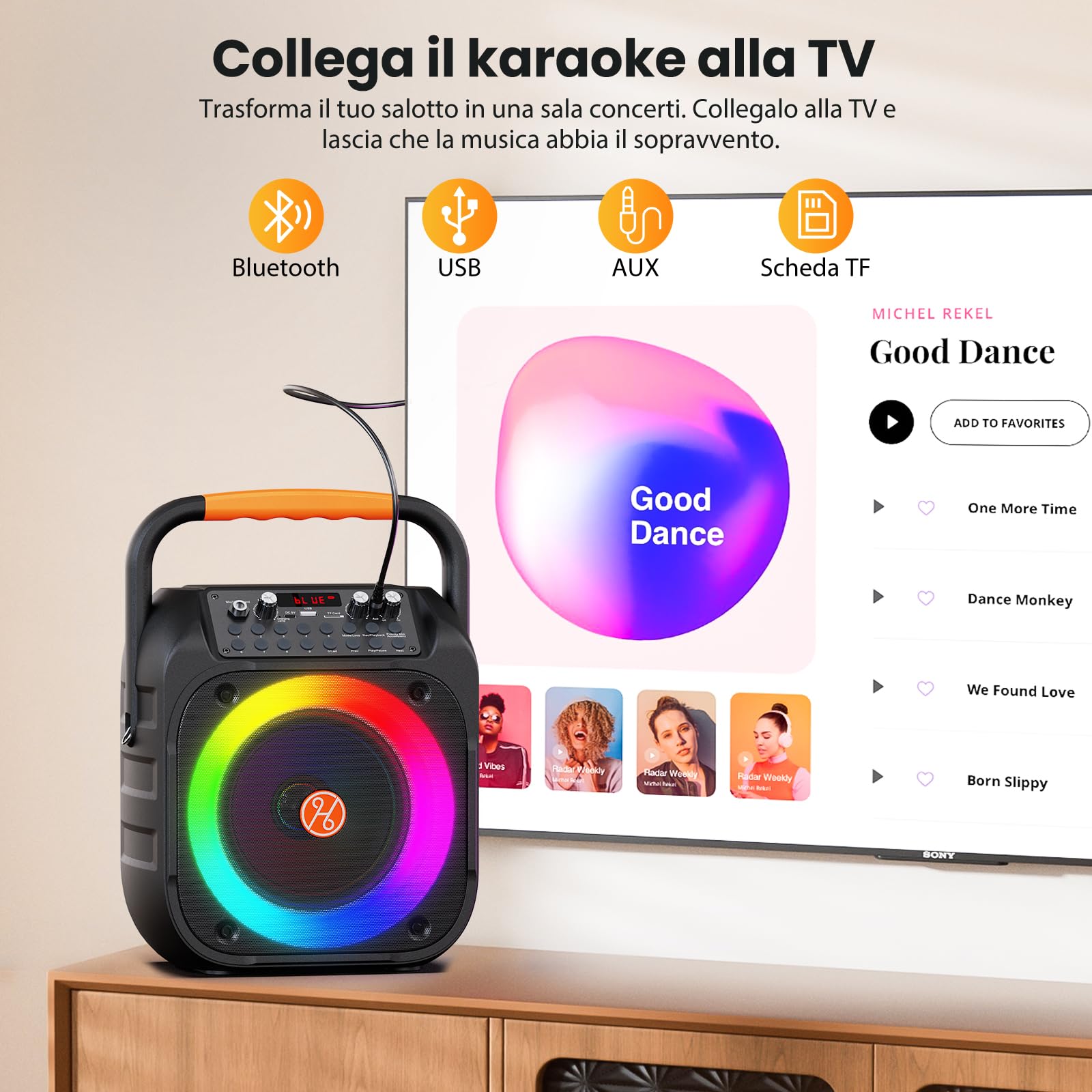 HWWR Canta Tu Karaoke 2026, Subwoofer 6,5" Karaoke con 2 Microfono, 80W Cassa Bluetooth 5.3 portatile, Regolazione Dell'eco, Luce LED, Sistema PA Supporta TV/Rec/Aux/USB/scheda TF