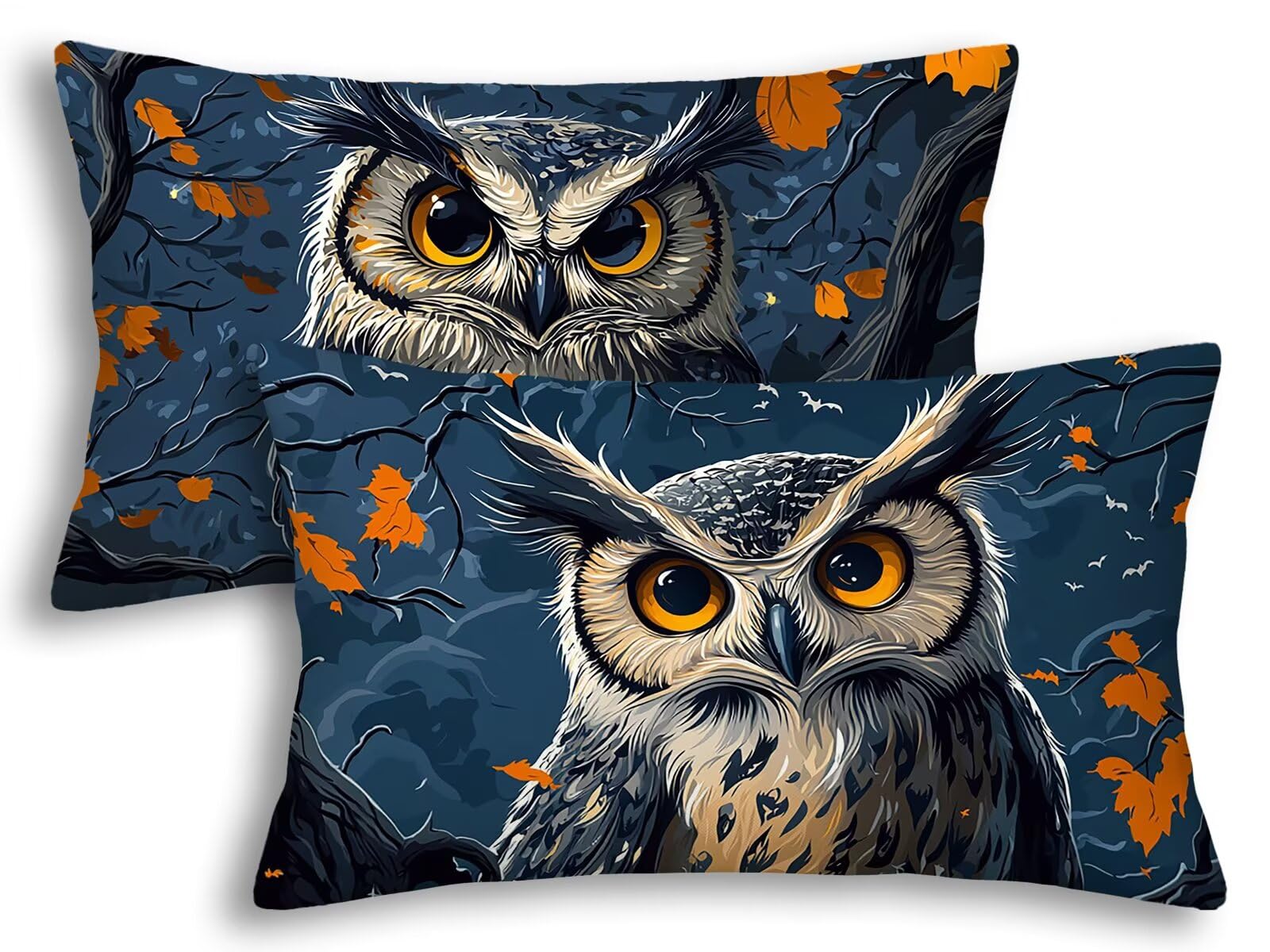 Taie d'oreiller 40x80 cm hibou bleu (lot de 2) housse de coussin rectangulaire