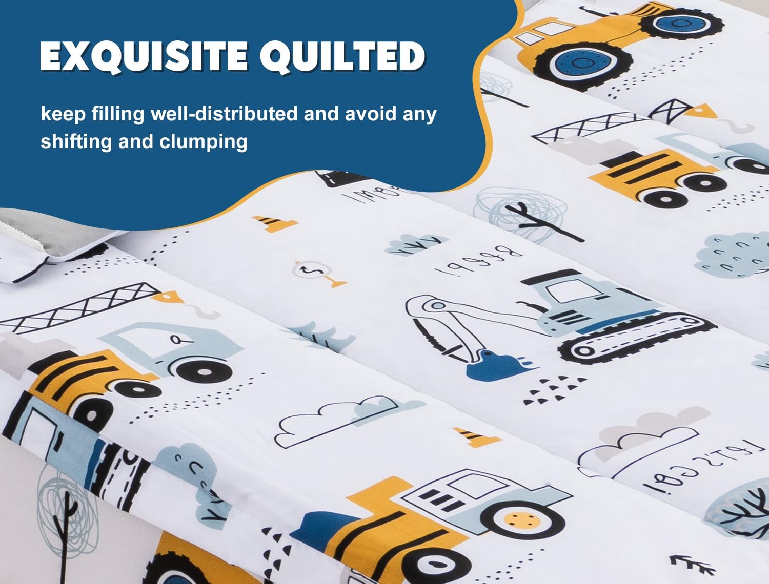 Meeting Story 3pcs Kids Comforter Sets Zipper Bedding Set for Boys,Twin Kid Bedding Set Car Comforter Construction Bedding for Kid,All in one Zipper Bedding（White,Twin） - Image 6