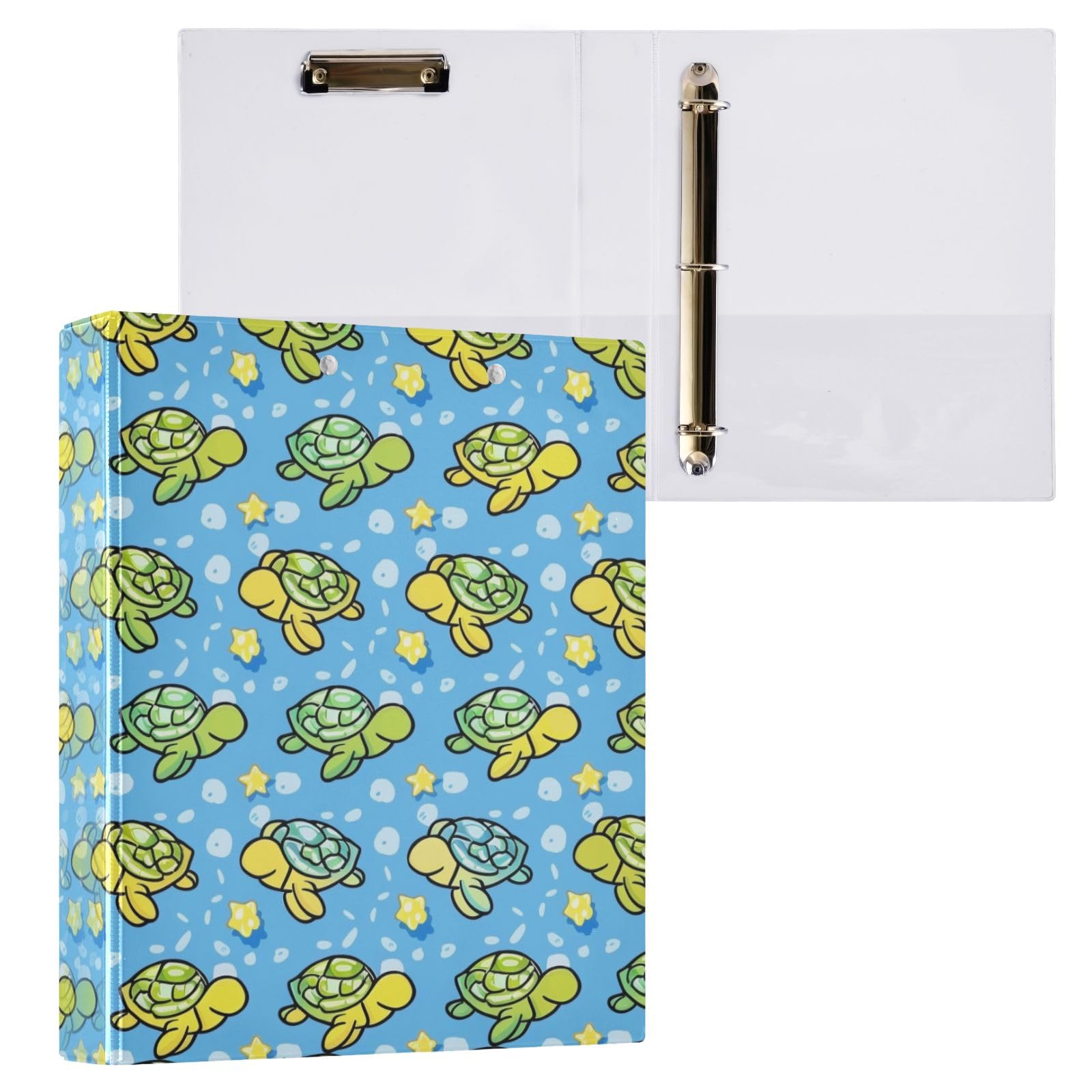 Raccoglitore a 3 anelli con disegno di tartarughe, 3,8 cm, contiene 200 fogli, raccoglitore a 3 anelli con clip in metallo antiscivolo