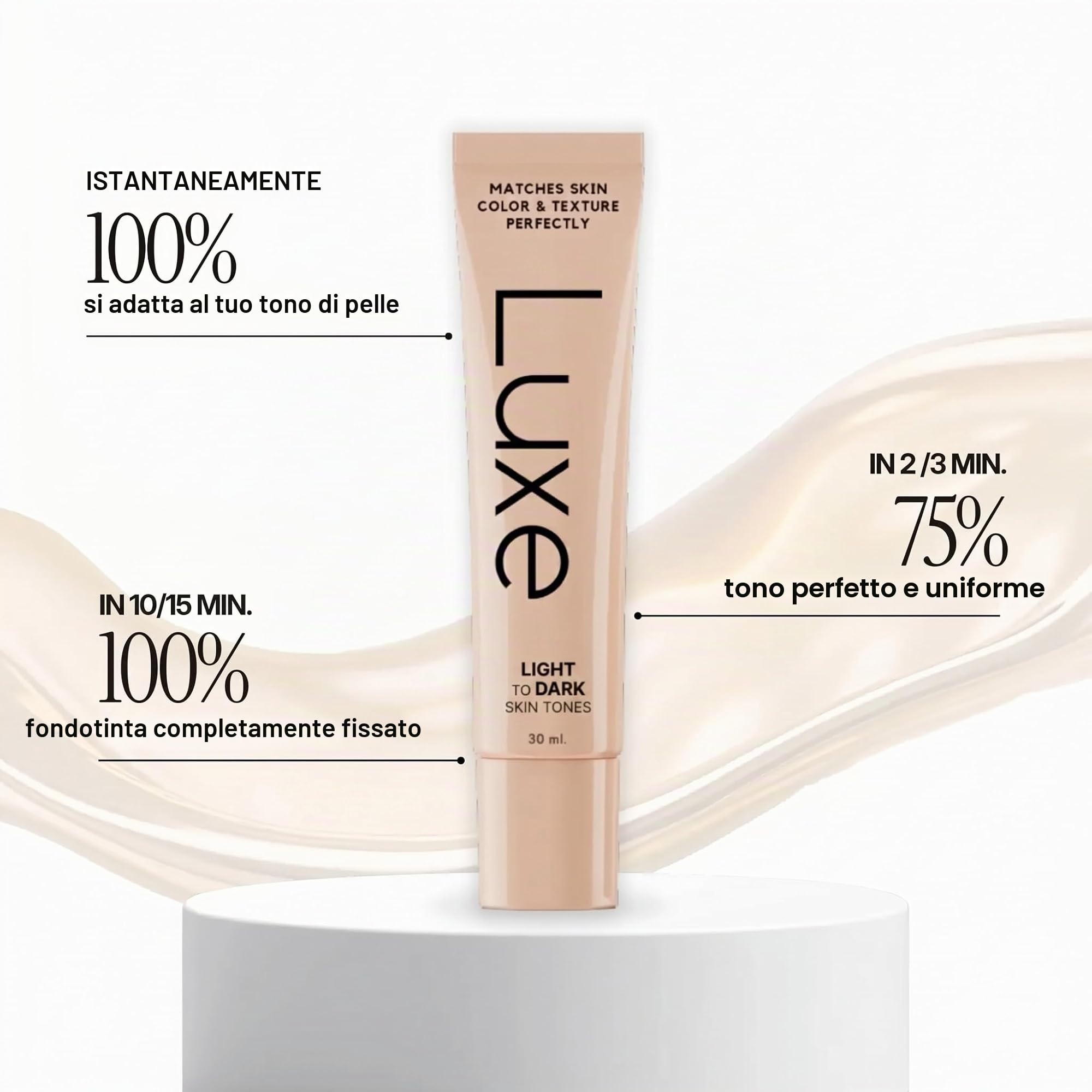 Luxe Research, fondotinta da donna che cambia colore, si adatta istantaneamente al tono della pelle, copertura da leggera a media, durata 12 ore, finitura rugiada naturale (media)