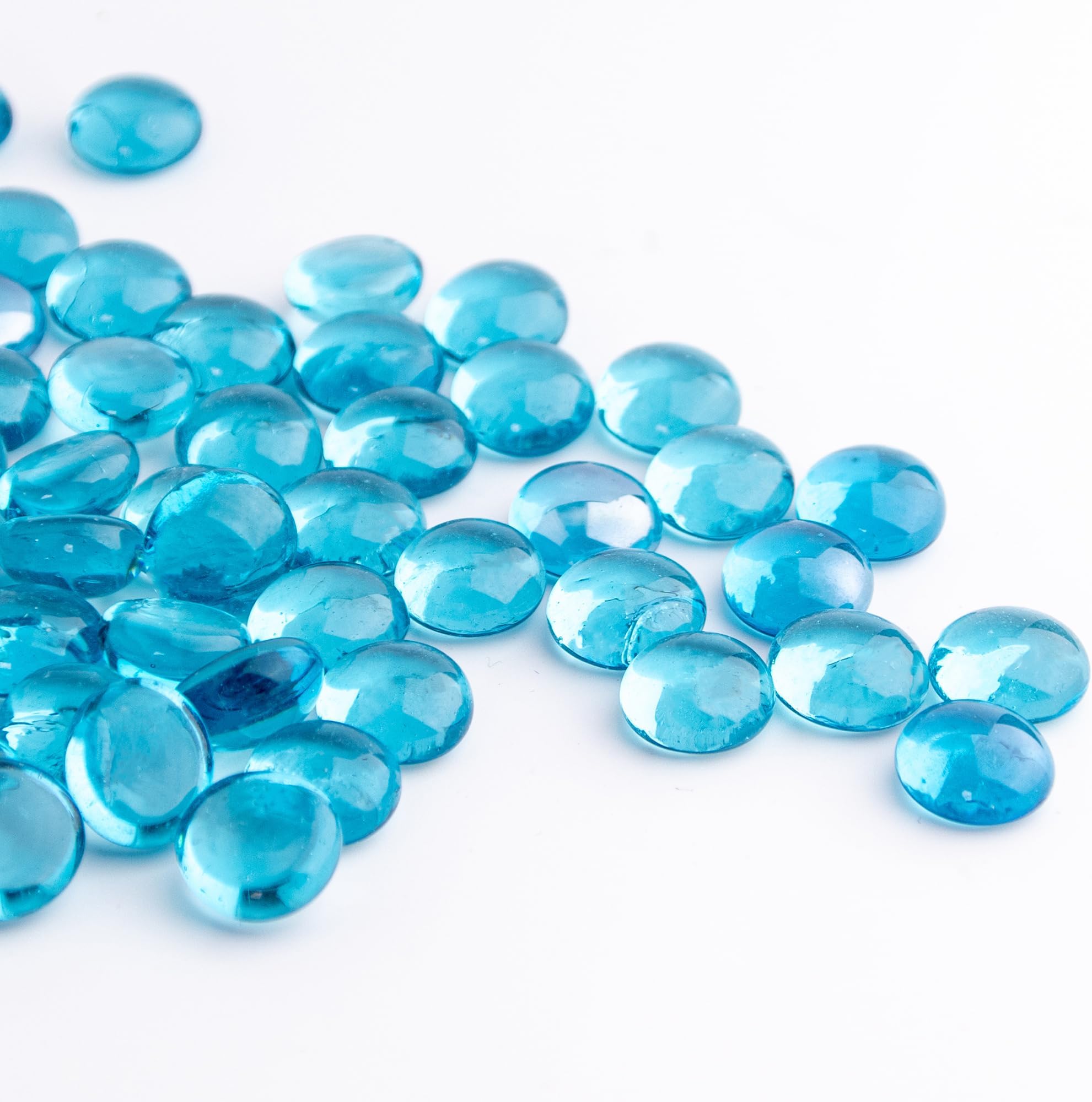 50PCS Mini Glass Gems,Sea Blue Mancala Stones Flat Bottom Marble Beads for Home Decorative Art Craft Vase Filler(0.5"~0.7")