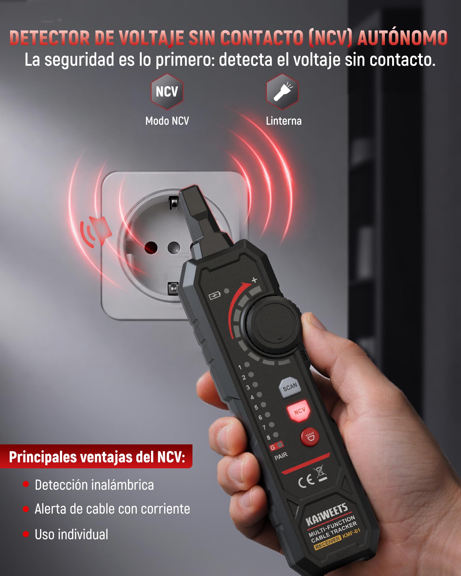 KAIWEETS Multímetro Digital y Localizador de Cables 3 en 1, Polimetro digital Automático 4000 cuentas RMS reales, Lcalizador de Cables RJ45/RJ11 con NCV para Electricistas, Bricolaje Doméstico,Etc