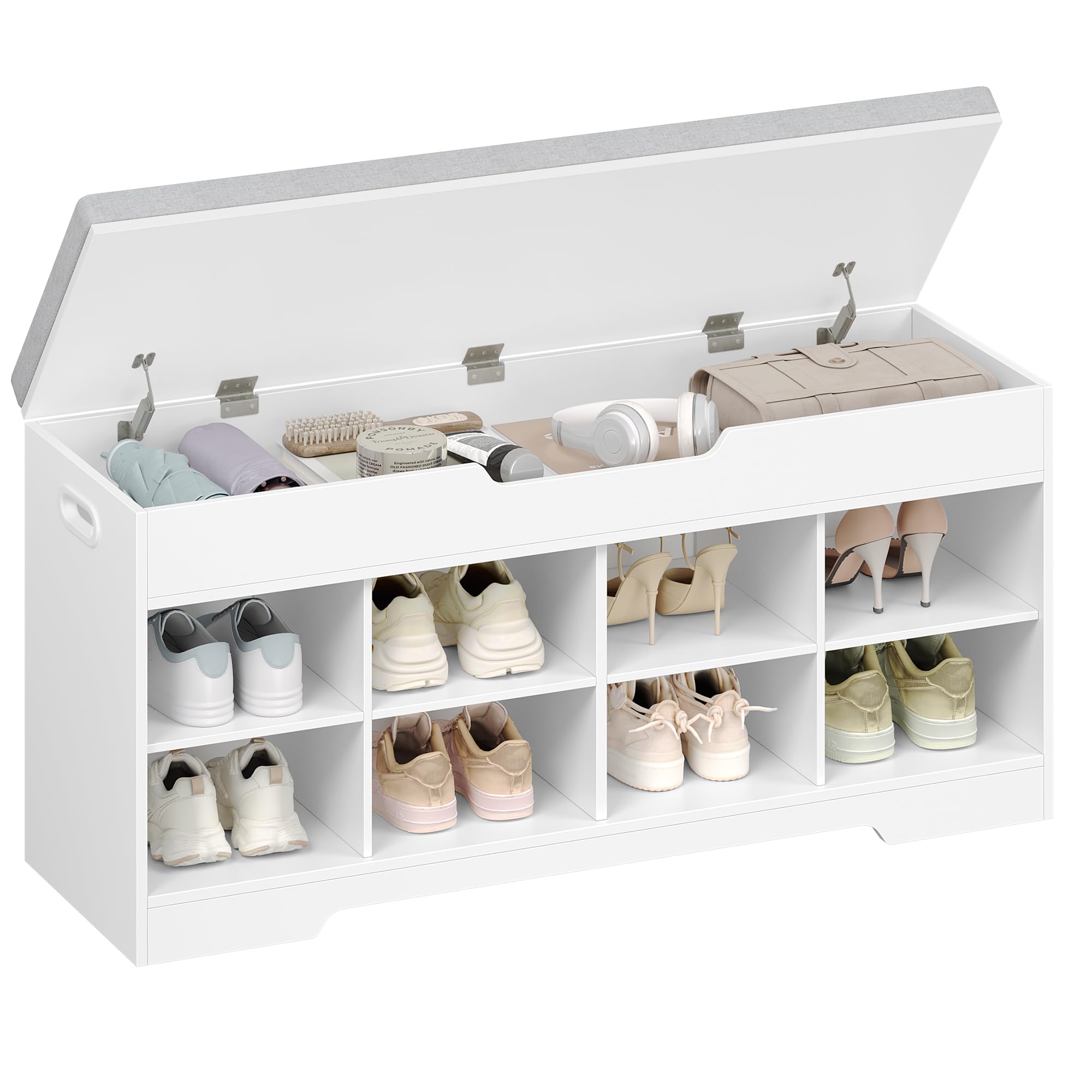 Sitzbank mit Stauraum, Schuhbank, 104 x 32 x 50 cm, Leinenweiß