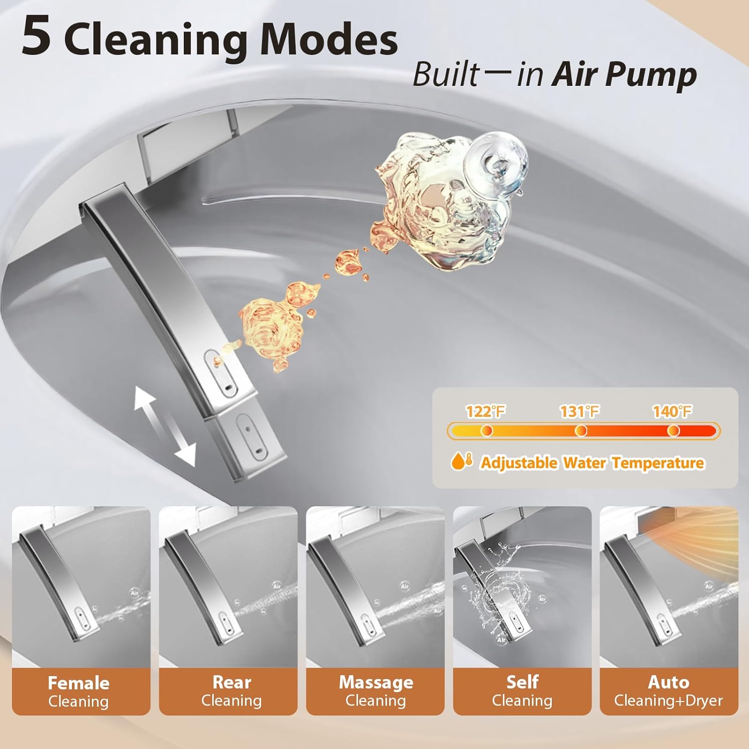 R FLORY Bidet Toilet Seat with Air Dry Heated Toilet with Warm Water, Elongated