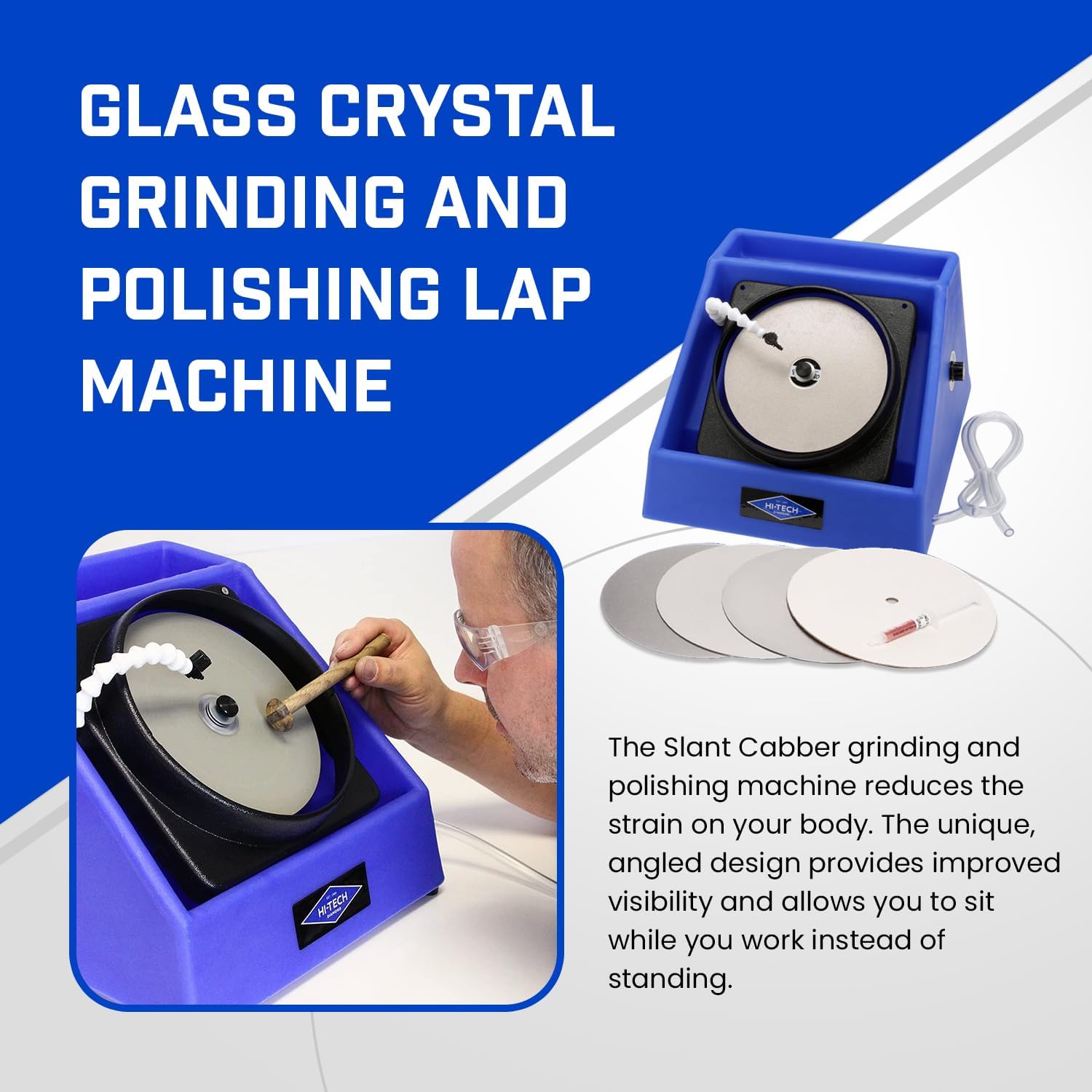 Hi-Tech Diamond 8" Slant Cabber – Lapidary Equipment, Glass and Crystal Flat Lap, Rock Polisher Kit, Stone Shaper, Gemstone Shaping, Cabbing Machine, Stone Grinder Equipment – 8 Inch, 115V Only