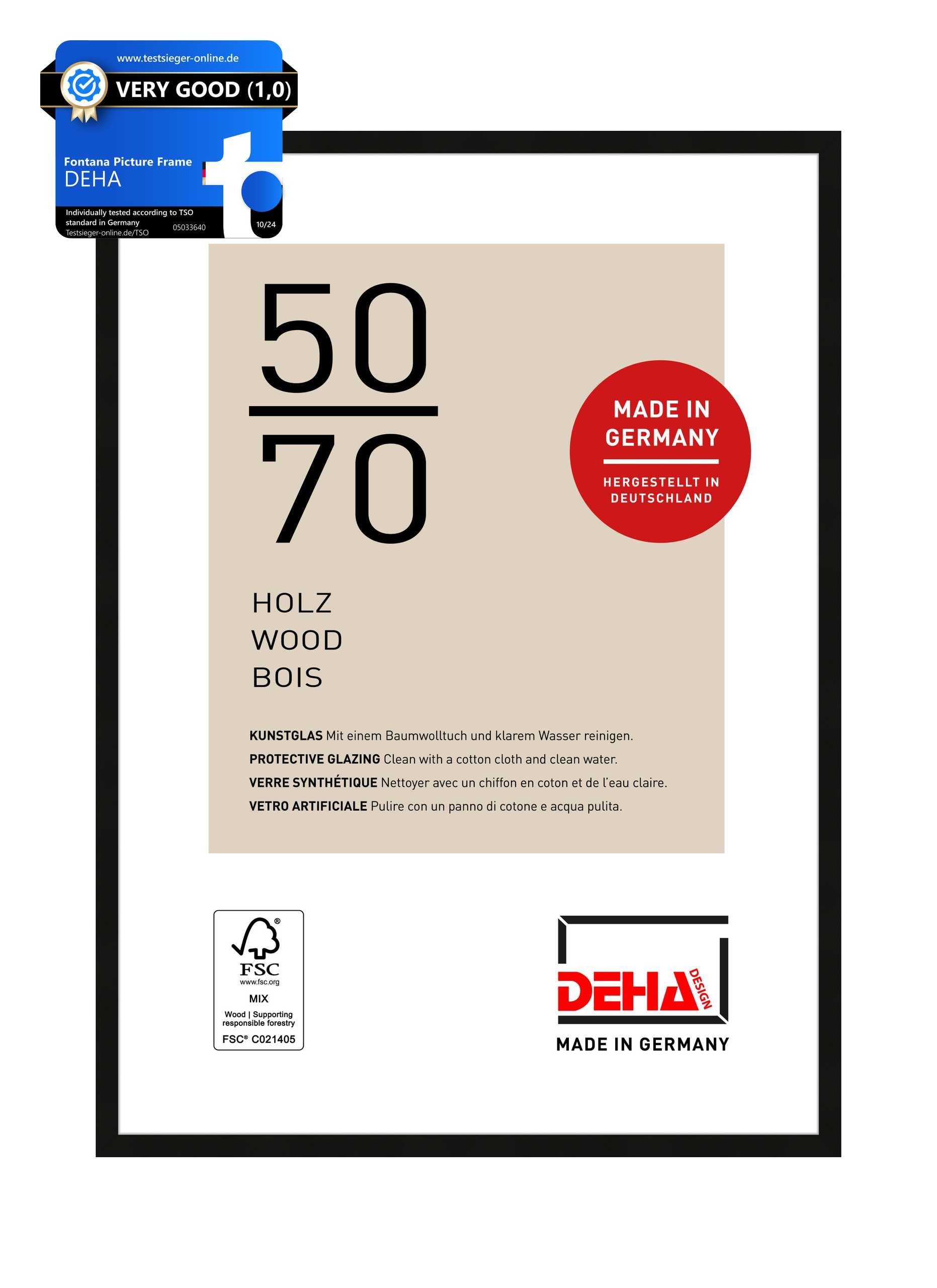 DEHA Design Marco de Madera Fontana, 50x70 cm, Negro