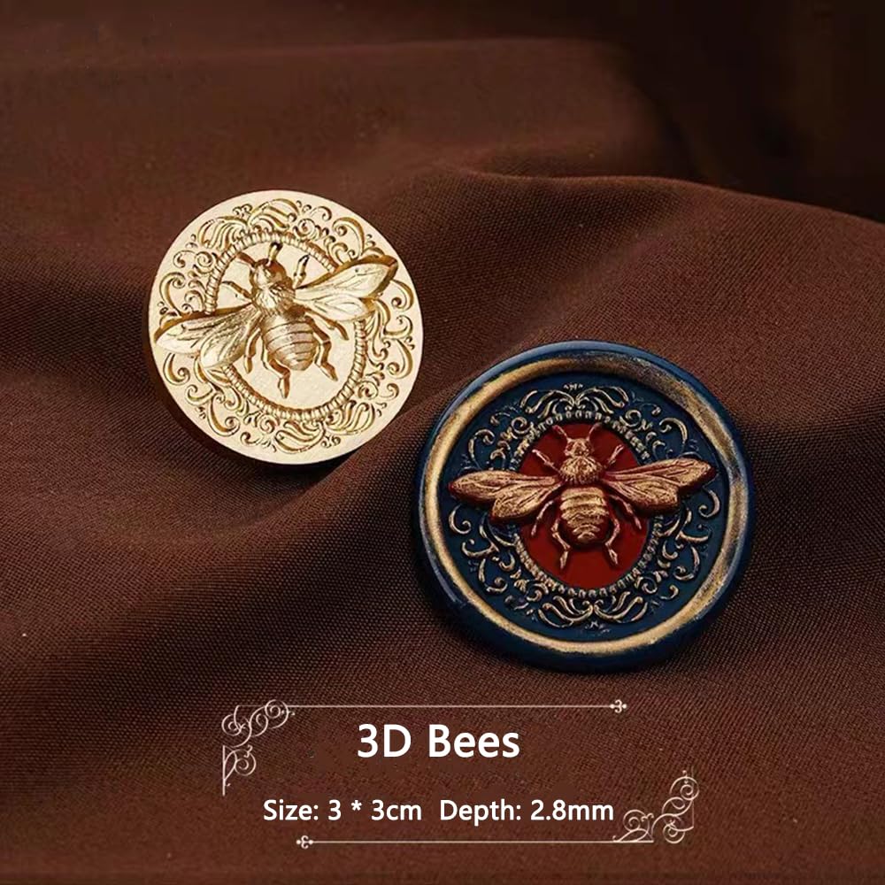 Timbro per Ceralacca 3D Ape Sigillo in Ottone con Manico in Legno per Buste Inviti Scrapbooking