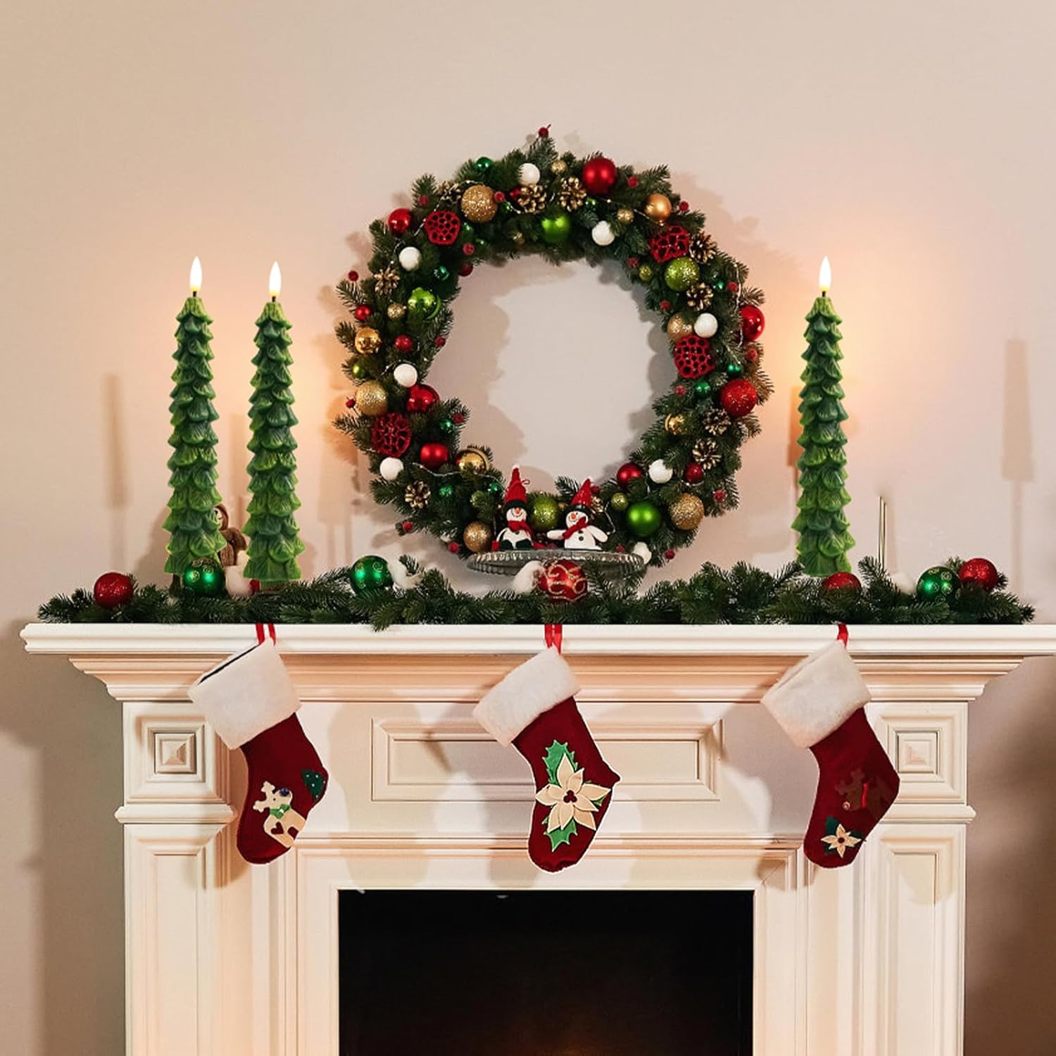 Christmas Tree Candles LED Flameless Taper Candles 3PCS with Remote and Timer 3D Light, Flickering Flame for Christmas Home Decorations 9.7 Inch Candlesticks Battery Operated