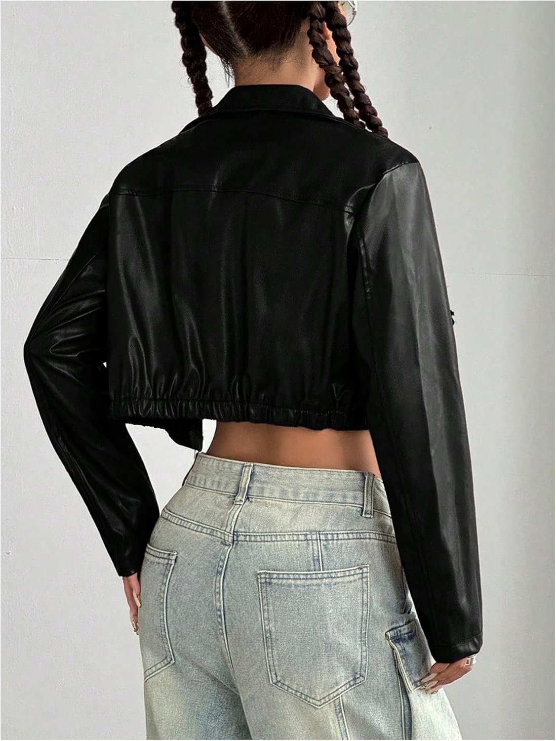 Verdusa Women's Motorcycle Leather Race Car Jacket Cropped Streetwear Lightweight Long Sleeve Outerwear - Image 2