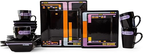 Star Trek The Next Generation LCARS Interface - Juego de vajilla de cerámica de 16 piezas, juego de platos de cocina coleccionables, incluye platos