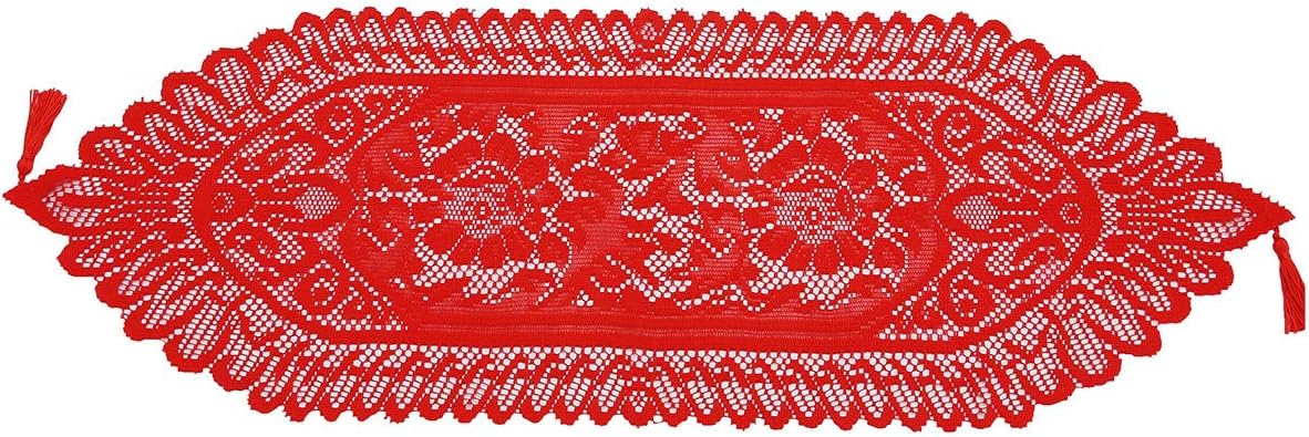 One-Day Sale: Up to 80% Off mookaitedecor Lace Table Runner for Wedding Party Coffee Table Decor Red, 13 x 35 Inch