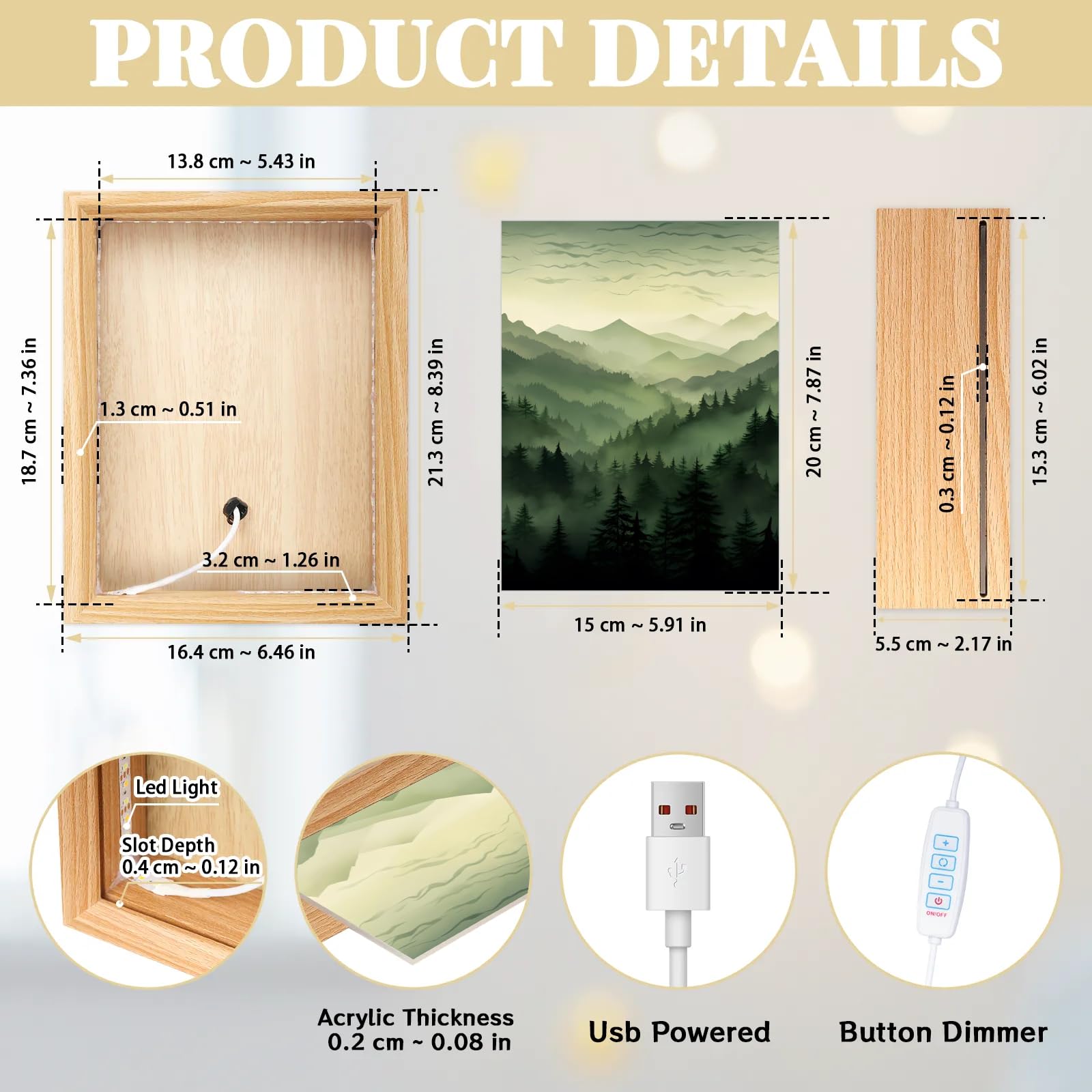 Light Up Painting, Watercolor Forest Wall Art Picture Light Modern Forest Light Up Art Frame, 10 Brightness USB Powered 3 Lighting Modes, Anxiety Relief Gift for Bedroom Home-Without Acrylic Panel