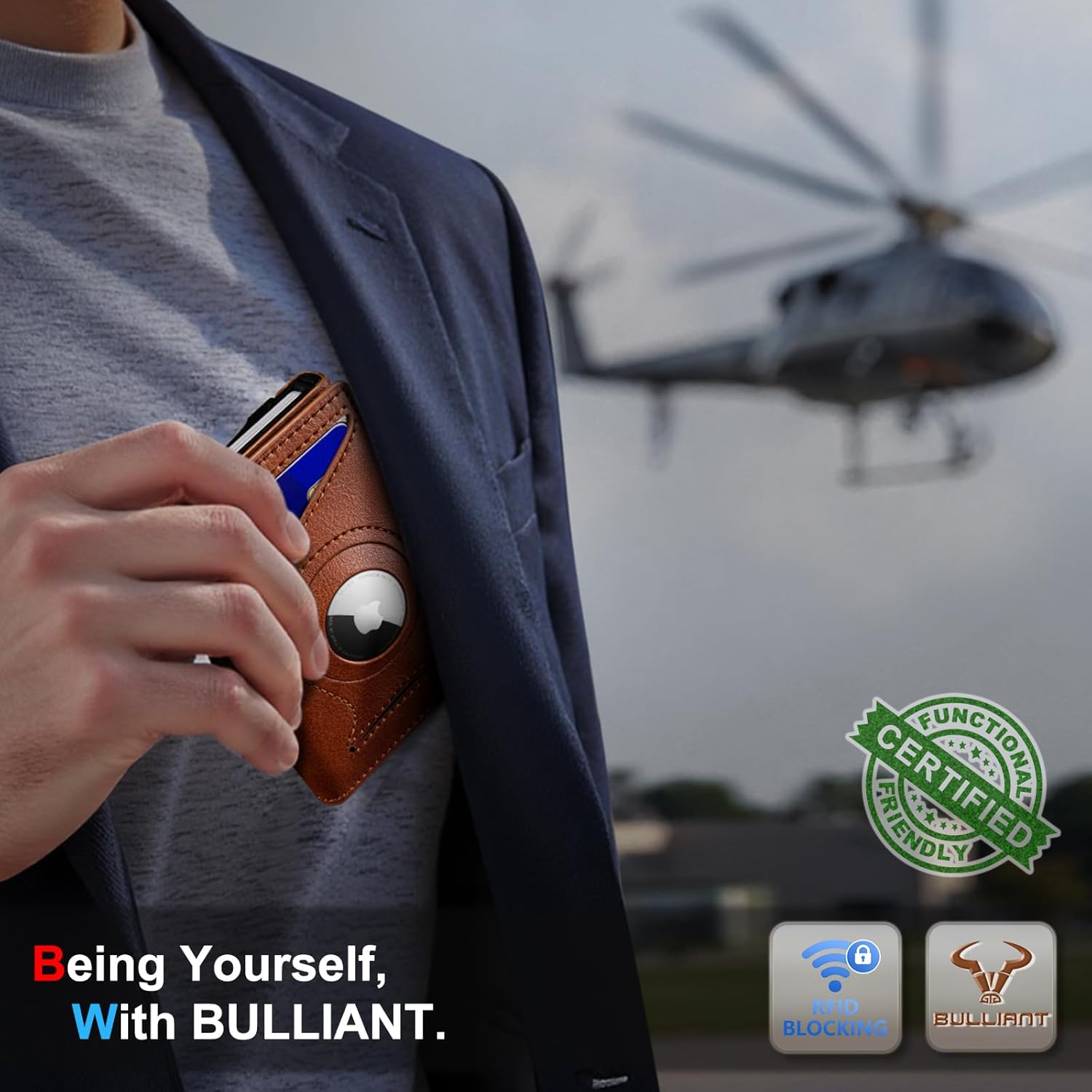 BULLIANT Money Clip Wallet,Mens Gift Slim Wallet Credit Card Holder Airtag&Standard Use 9Cards-Metal Case in Magnetic Flip Shell - Image 3