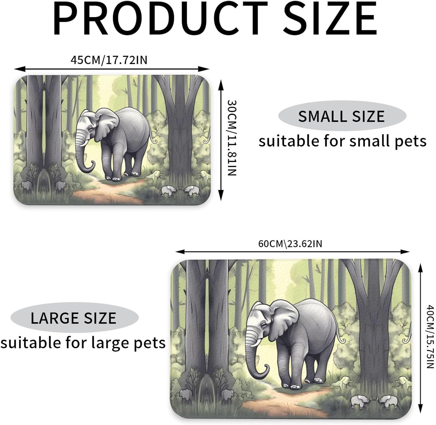 30x45cm Walking Elephant Print Pet Absorbent Feeding Mat - Quick Dry Food Pad/Leather Placemat, for Dog Cat Food Bowl Water