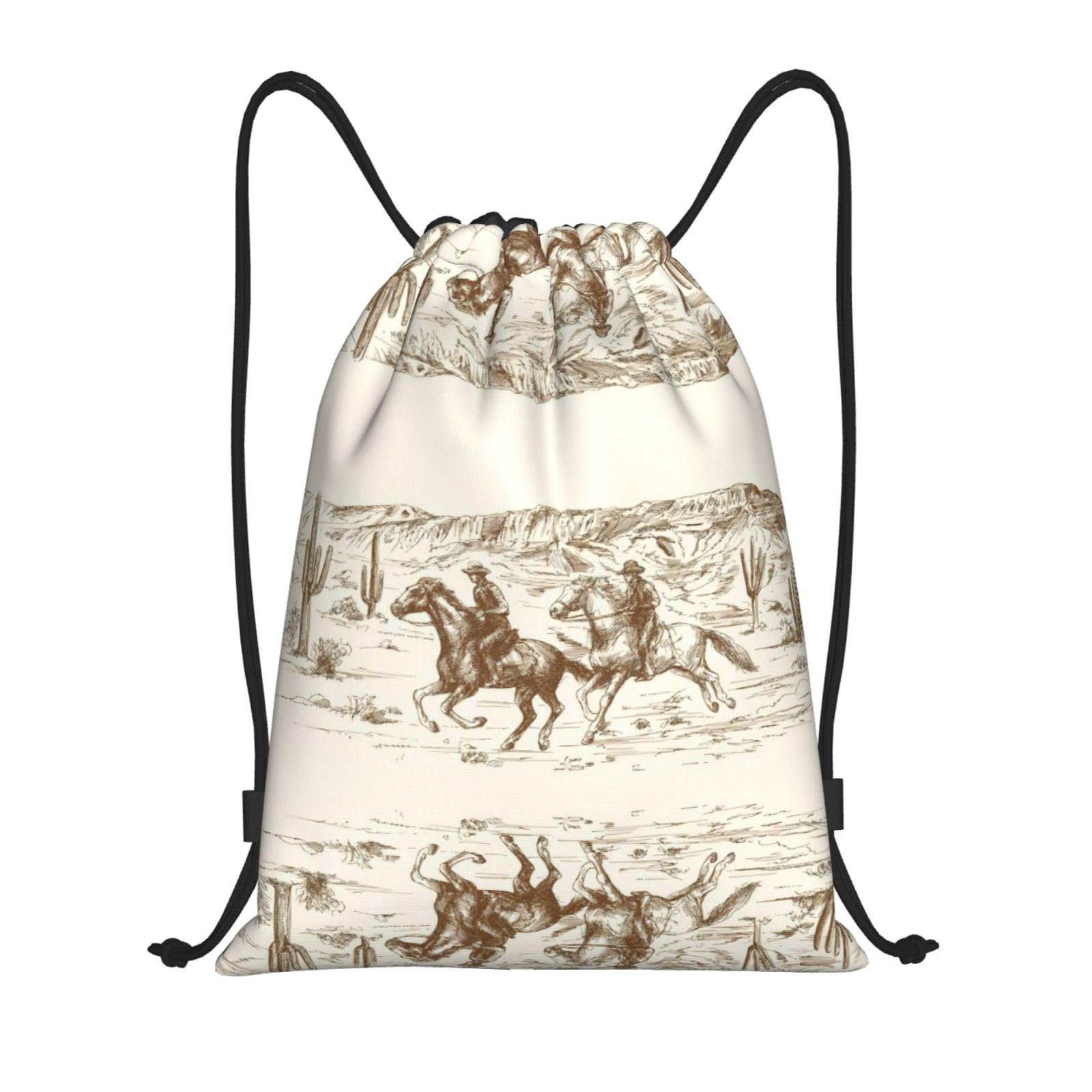 West Desert Cactus With Cowboys Riding Horses Drawstring Bags Waterproof Swimming Sports Backpack For School Beach Holiday Shopping Yoga