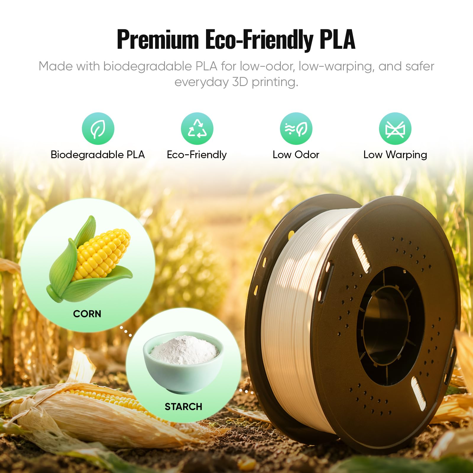 UGEE Filamento per stampante 3D in PLA da 1,75 mm, bobina da 1 kg, precisione dimensionale +/- 0,02 mm, compatibile con la maggior parte delle stampanti 3D FDM, bobina da 1 kg (1 kg), colore nero