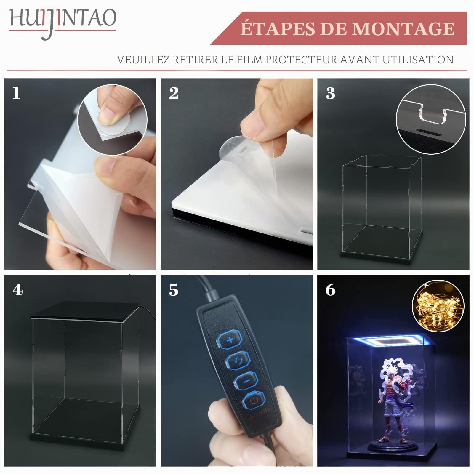 Vitrine pour Collection, Boite Acrylique, Vitrine Figurine Transparent, Vitrine Acrylique en Verre pour Collection, Figurine, Voitures Miniatures | avec éclairage LED (35x35x35 cm)
