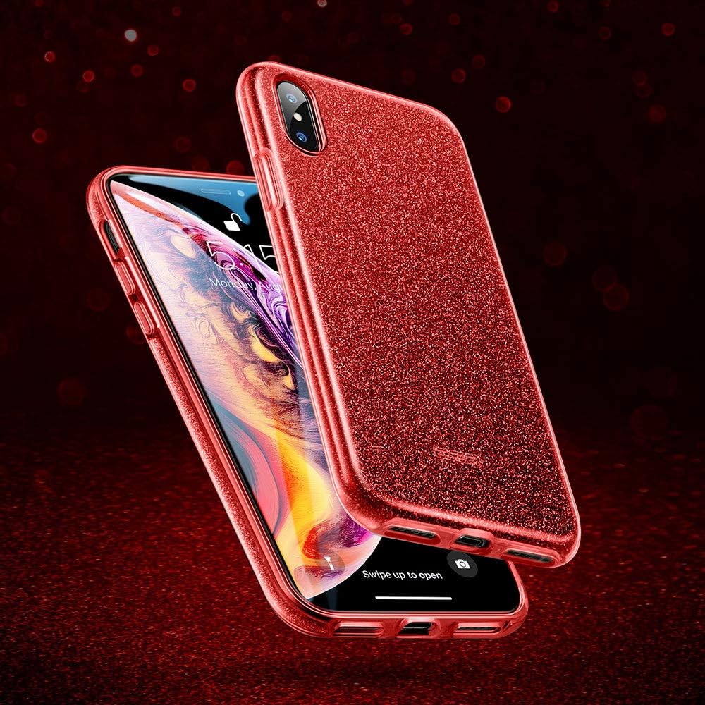 ESR Makeup Glitter Case for iPhone Xs Max, Glitter Sparkle Bling Cover [Three Layer] for iPhone 6.5 inch (Released in 2018)(Red)