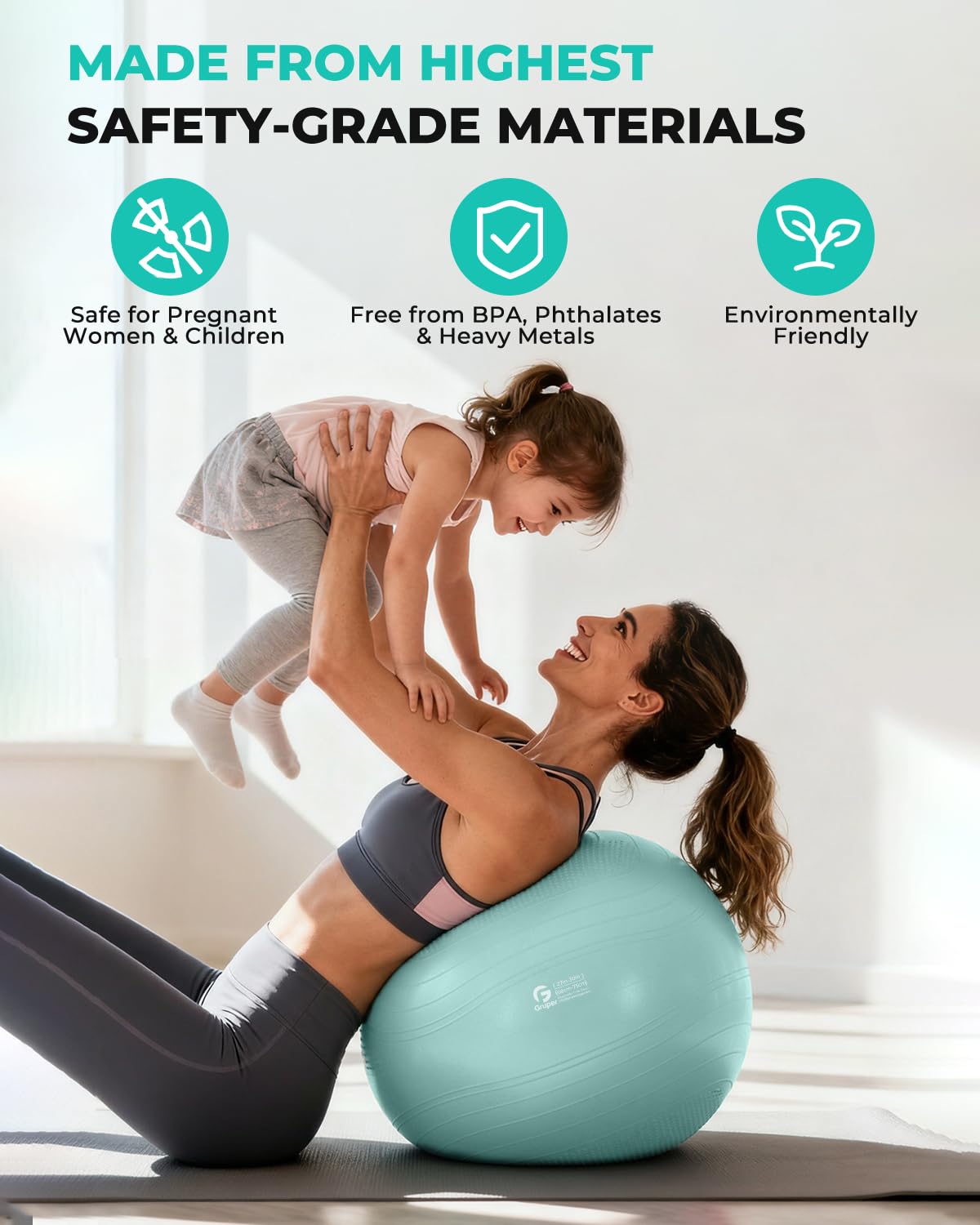 Gruper Palla da yoga, extra spessa, per allenamento, gravidanza, stabilità, 4 misure, anti-scoppio, per yoga, pilates, fitness, parto, fisioterapia, con pompa inclusa