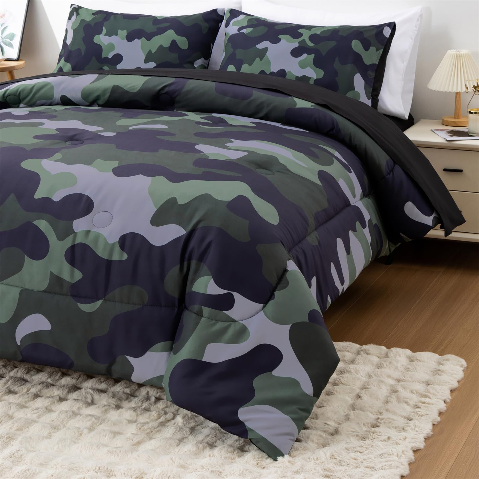 Meeting Story Camouflage Bedding Set - 5 Piece Green Camo Comforter Set For Twin Bed