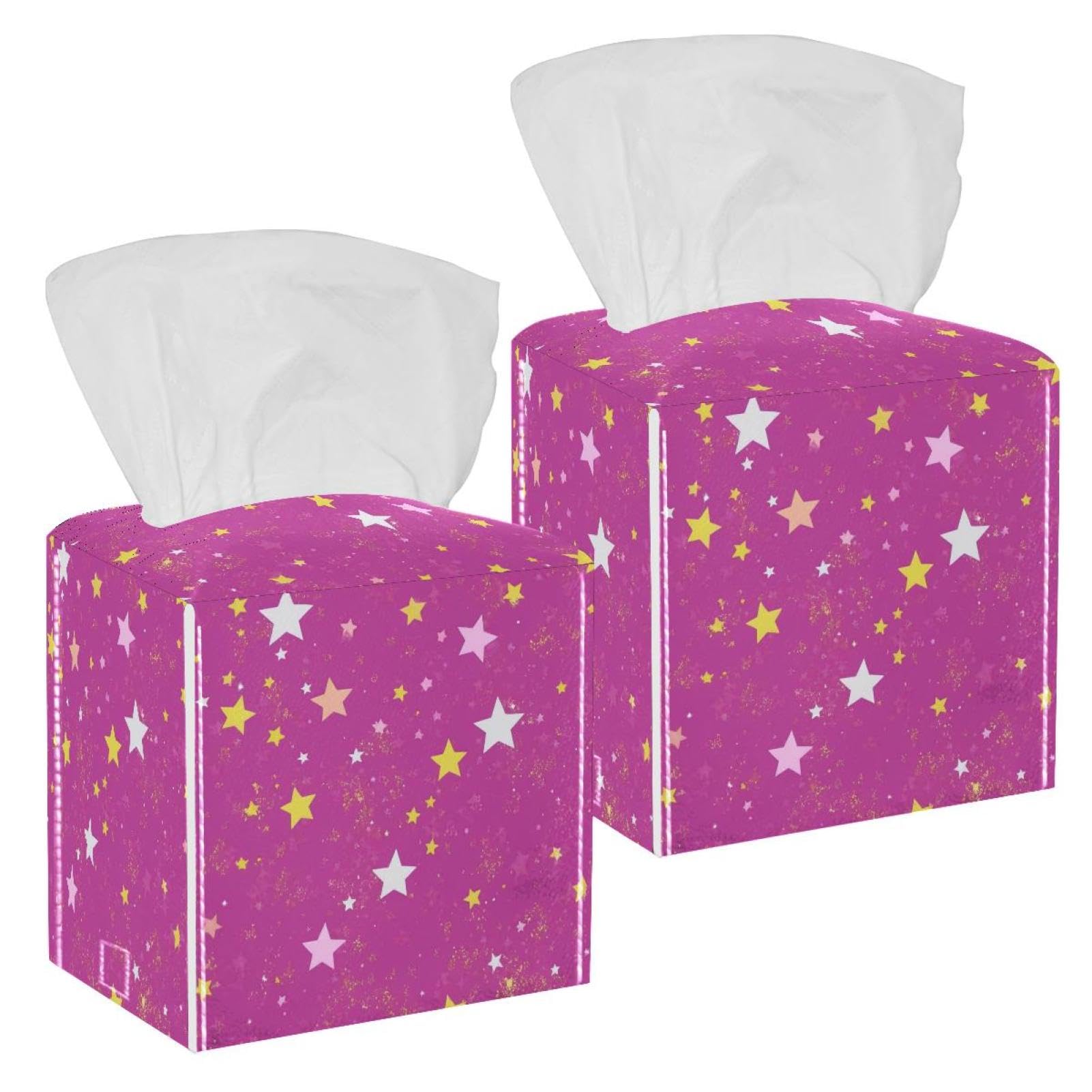 Star Tissue Box Cover, 2 Pack PU Leather Square Facial Tissue Dispenser Box holder for Home Office Car