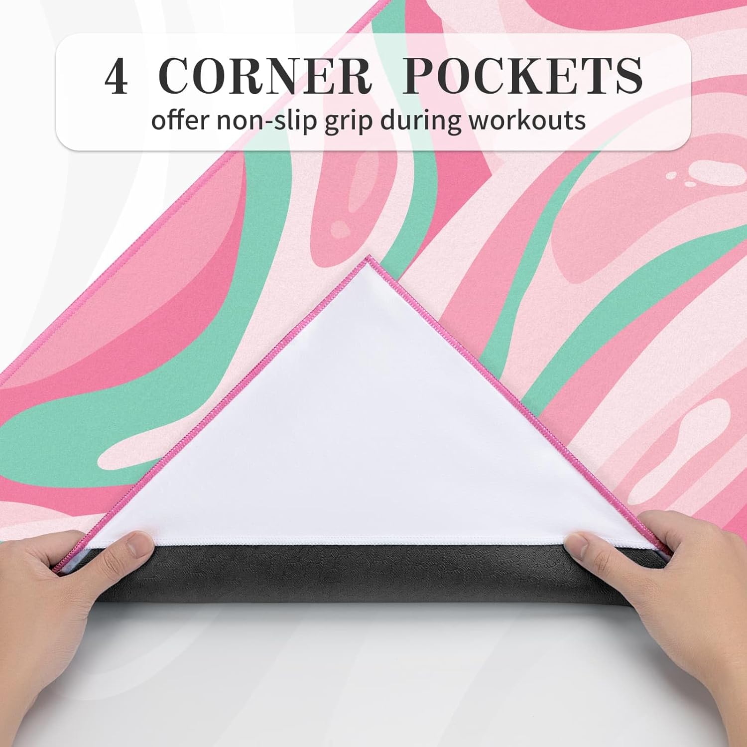 Yoga Mat Towel Cover with Large Corner Pockets, Non Slip Grip Microfiber Mat Cover Mat for Hot Yoga, Pilates and Gym Workout, 74" L x 26" W, Pink