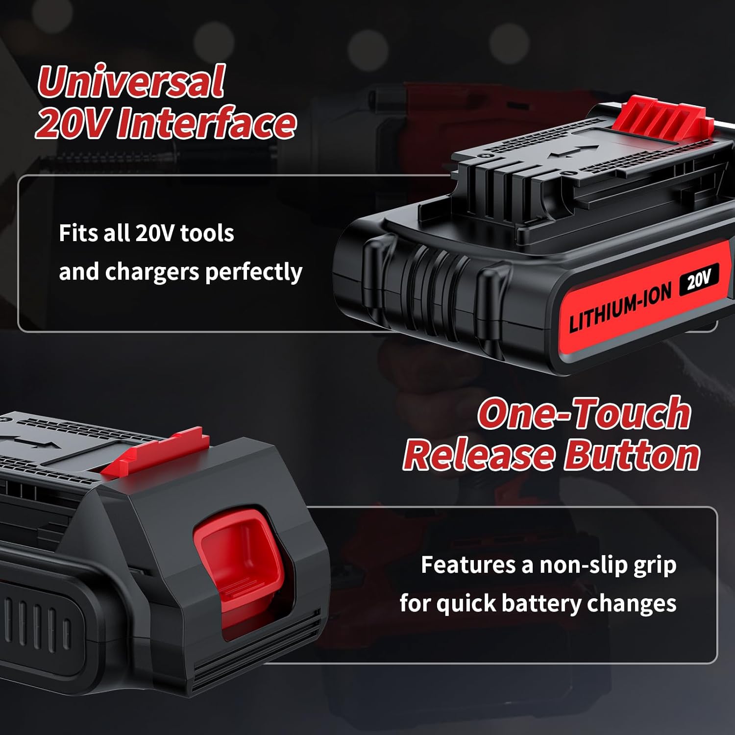 2 Pack MAX 3800mAh Battery and Charger Replacement for Black and Decker 20V Lithium Battery, Compatible with Black and Decker 20V Cordless Power Tools and Charger - Image 6