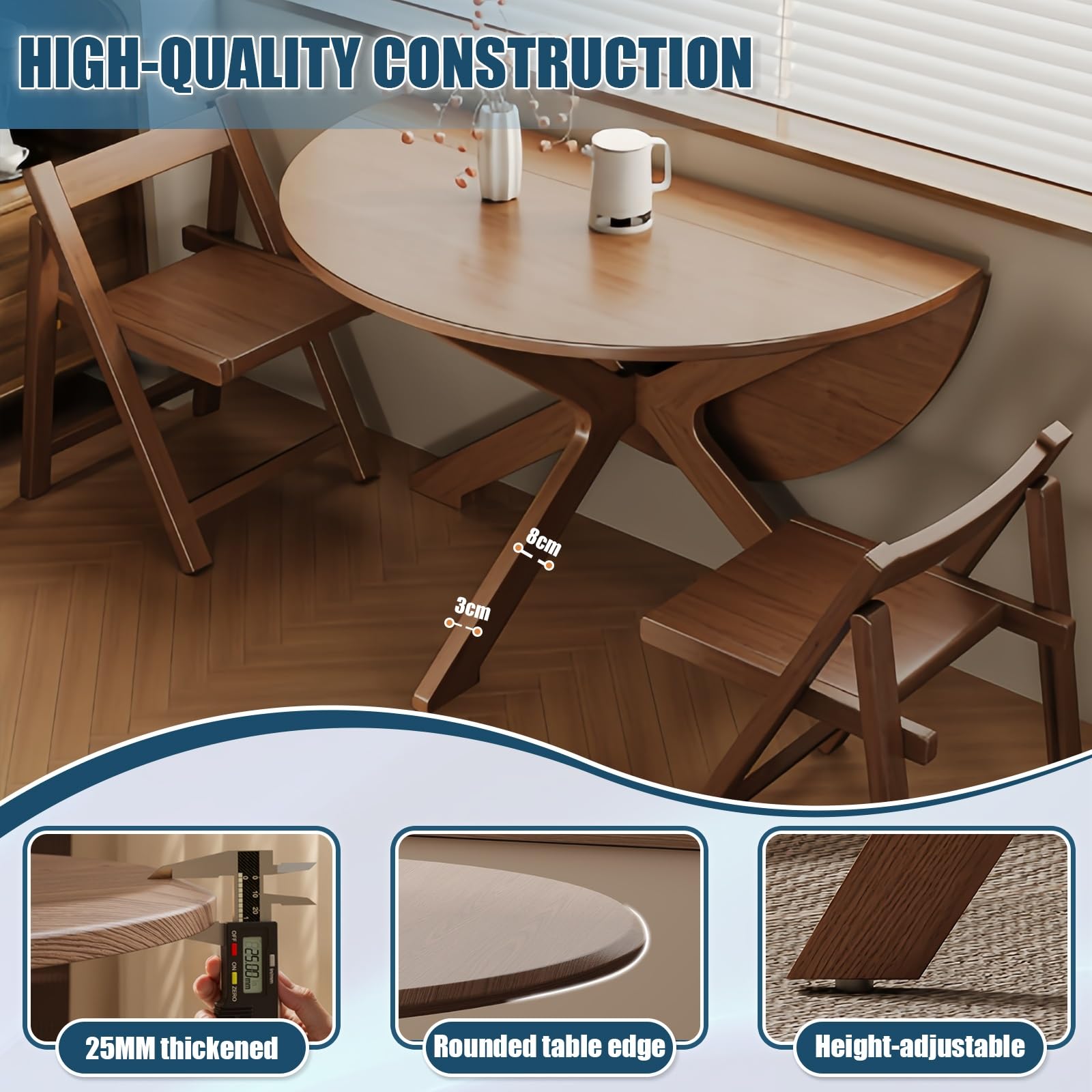 Tavolo da cucina rotondo espandibile pieghevole salvaspazio tavolo da pranzo gambe regolabili 46 persone 80 cm design moderno per Smals