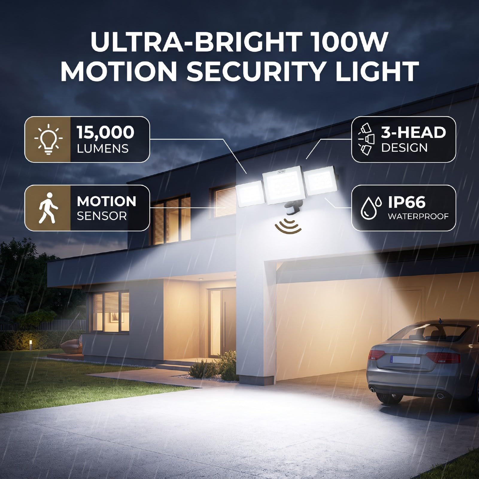 AMONIDA Reflektory LED na Zewnątrz 100 W 3 Głowice ściemnialne Indukcyjne