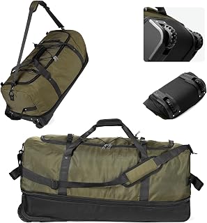 110L Expandable 140L Rolling Duffle Bag with 2 Inline Wheels,Convertible Weekend Travel Bag with Bungee-Cord System,Army Green