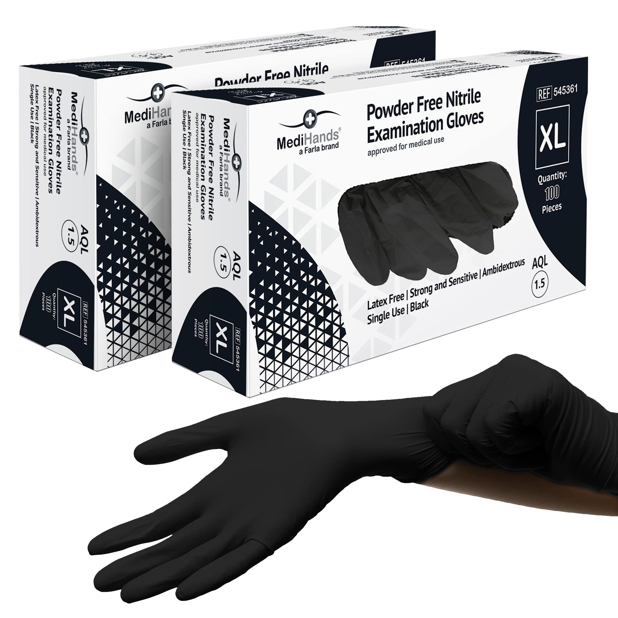– Farla Medical MediHands Disposable Extra Large Nitrile Gloves - Powder Free and Latex Free Surgical Gloves - Multi-Purpose, Single Use Medical Gloves - Box of 200, Black