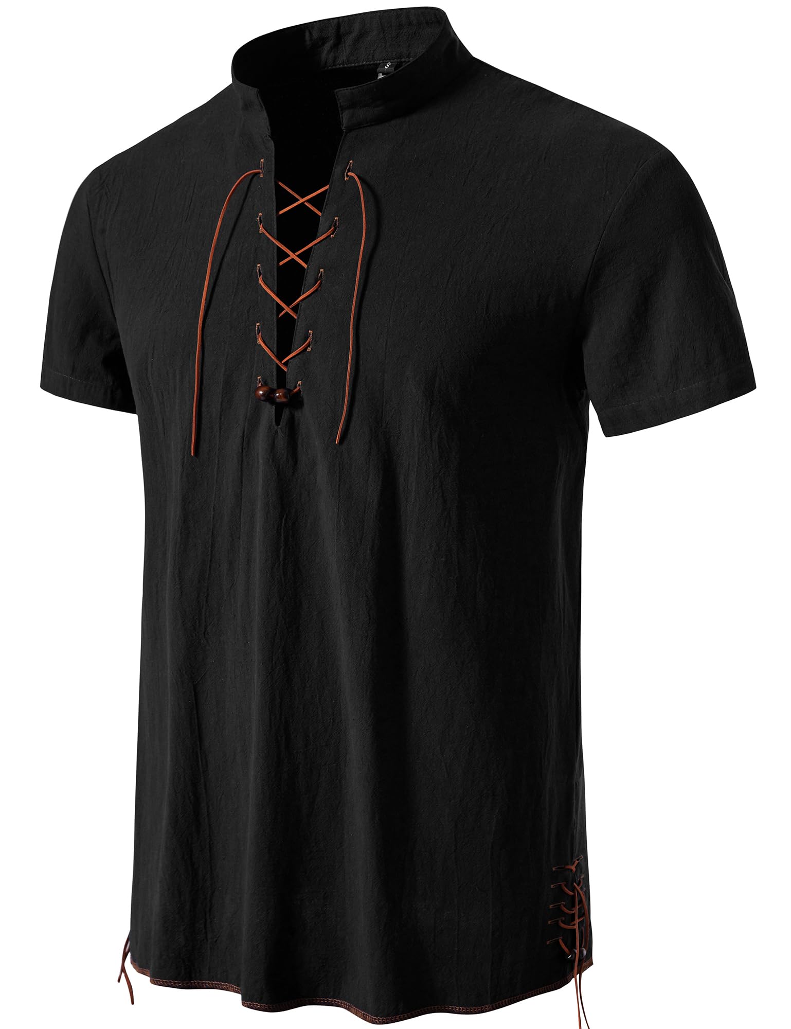 PARKLEES Men's Viking Medieval Retro Cotton Lace Up Costumes Black S — image 1