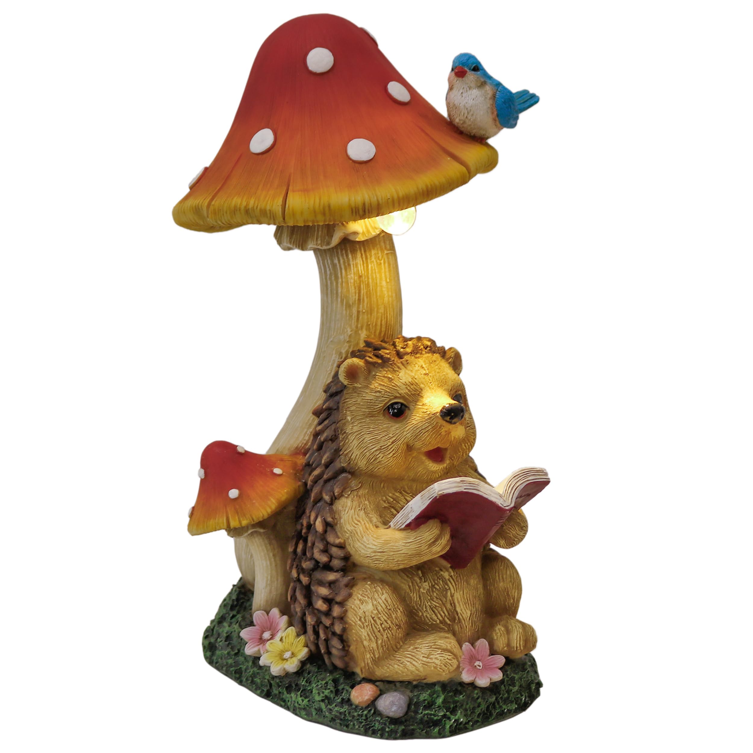 TERESA'S COLLECTIONS Decoration Jardin Exterieur Hérisson et Champignon,Figurine d'animaux avec Lampe Solaire, Décor d'art Original,17.5cm,Cadeau Femme (M)