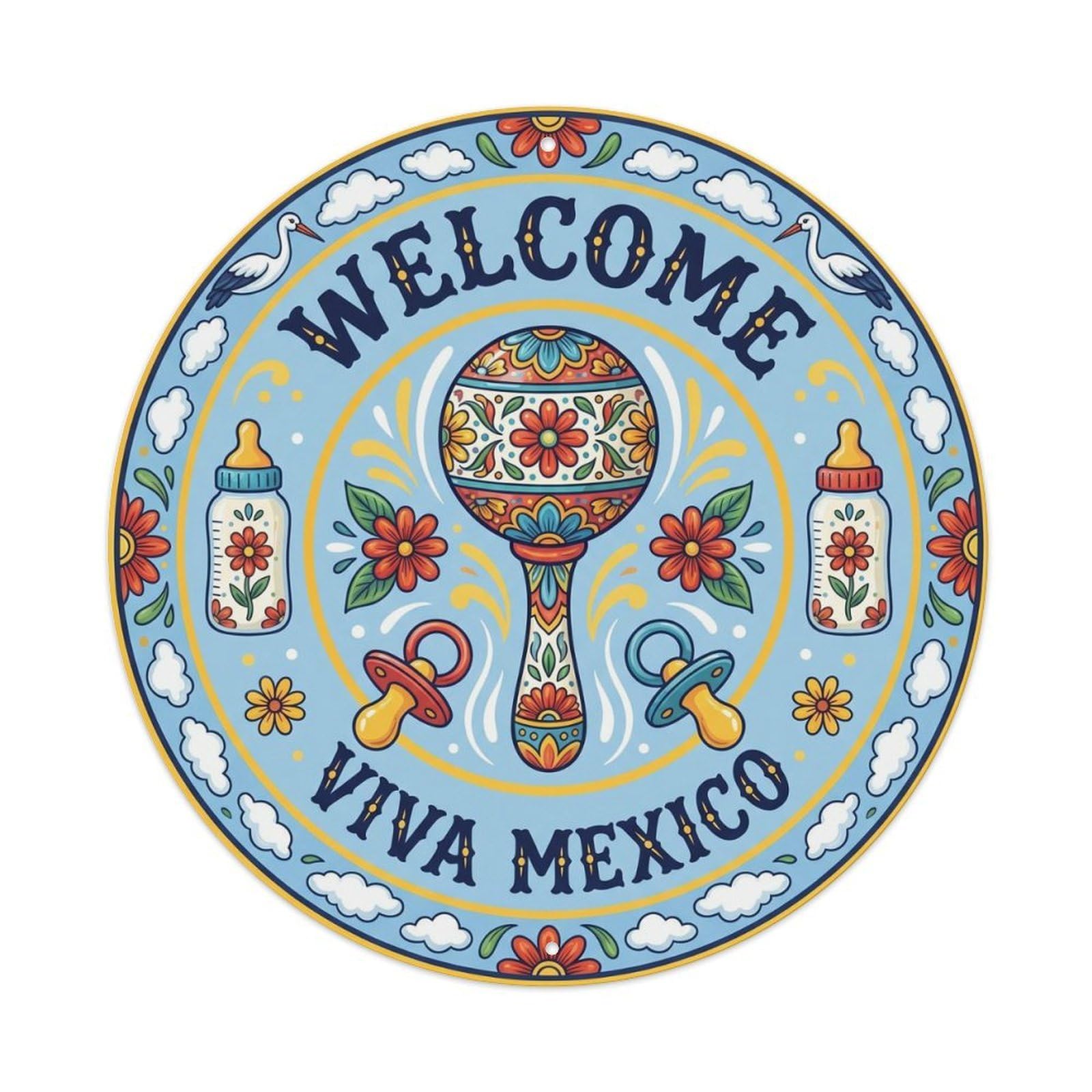 Welcome Baby Shower Metal Tin Sign Plaque Wall Decor for Cafe, Club, Garden Round Metal Poster 8x8Inch