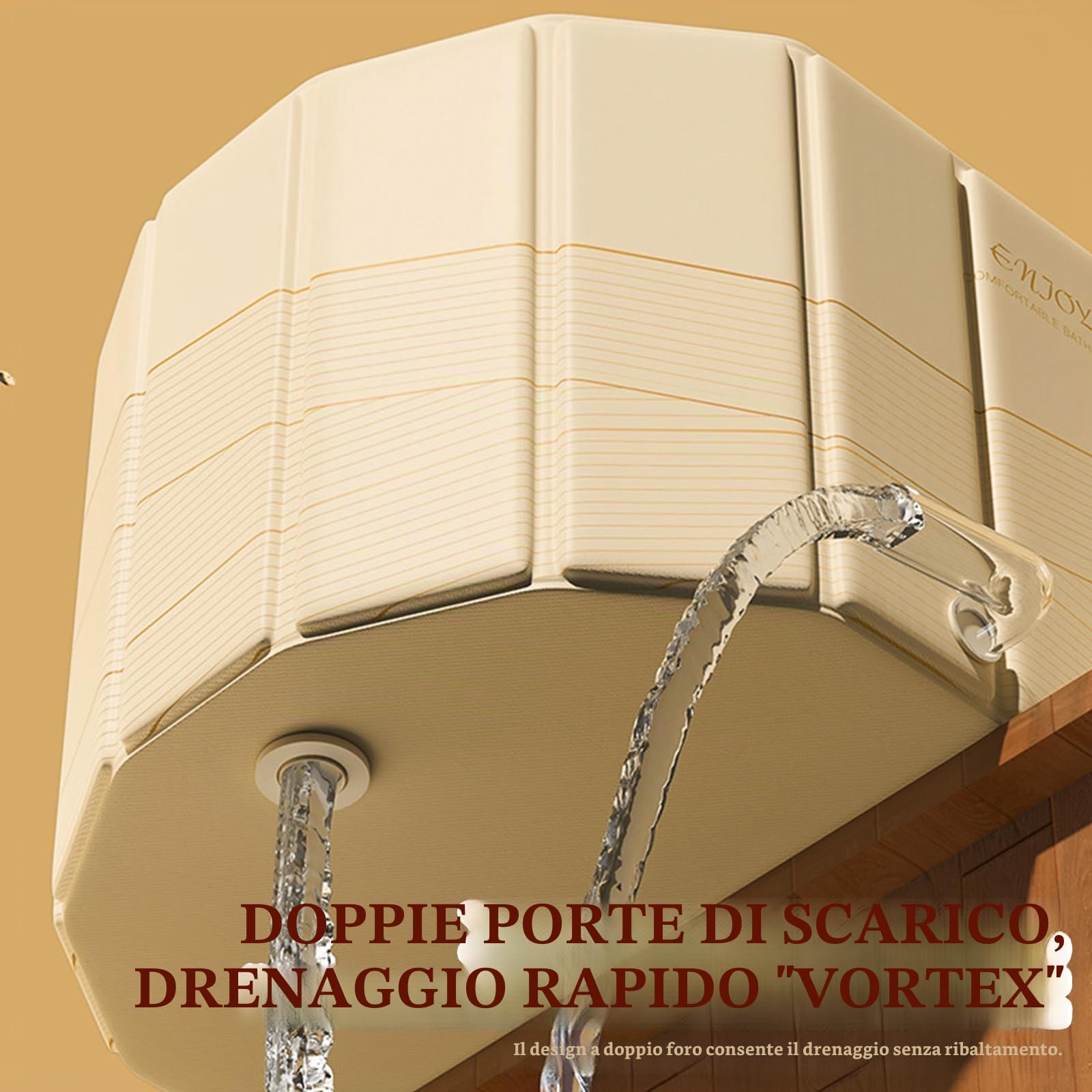 Vasca da bagno pieghevole per adulti con coperchio, design isolante portatile, vasca pieghevole profonda, include cuscino per seduta e tubo di scarico, 1,5 metri, arancione/oro