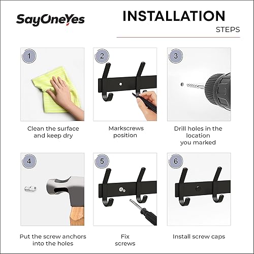 Miniatura 6 de Perchero de pared negro mate con 10 ganchos dobles para colgar, ganchos rústicos de acero inoxidable SUS304 de 30 pulgadas, para sombrero, ropa,