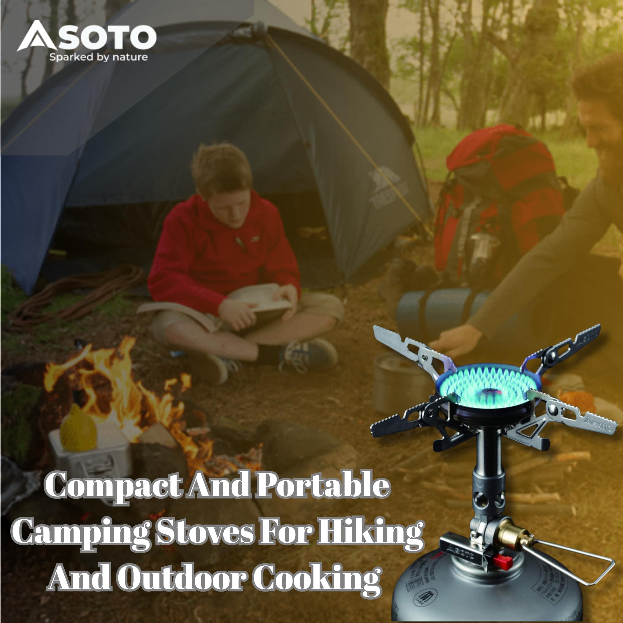 SOTO WindMaster Kuchenka Gazowa Turystyczna – Ultralekka Kuchenka Outdoor (87 g) z Piezo Zapłonem Stealth Igniter, Wklęsła Głowica Palnika Wiatroodporna, Micro Regulator do Kartusza Gwintowanego