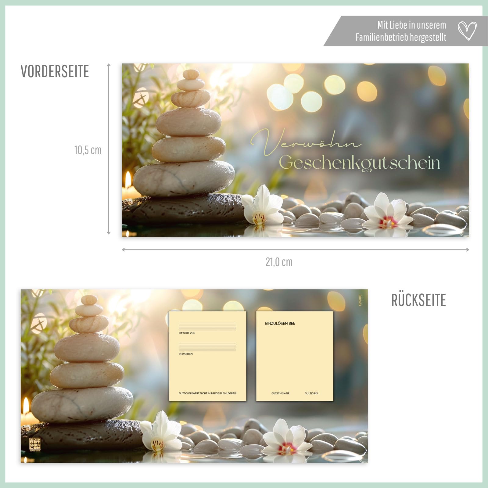 GESCHENKGUTSCHEINcom Gutschein-Set - 50 Gutscheine mit Umschlag & Schleife für Kosmetiksalon Wellness Massageinstitute, blanko zum selber Ausfüllen