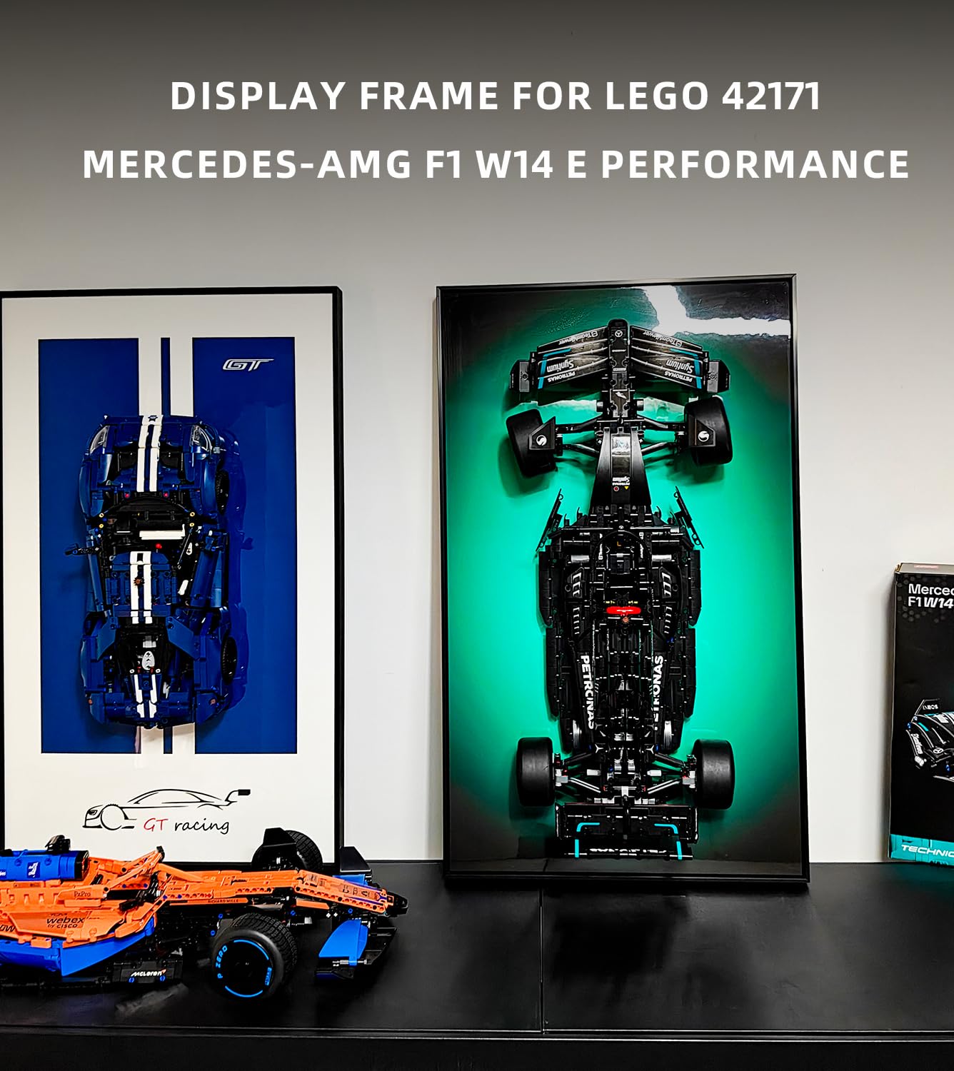 icuanuty Wandanzeigetafel für Lego Technic Mercedes AMG F1 W14 E 42171 Performance Car, Erwachsene Dekorative Gemälde, Display Wandtafel für Lego-Modellauto, Geschenke für Lego Mercedes F1, 75x45 cm