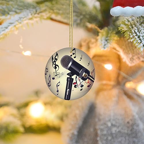 Miniatura 6 de Adorno de Navidad de cerámica personalizado de porcelana blanca, para decoraciones festivas micrófono con nota musical