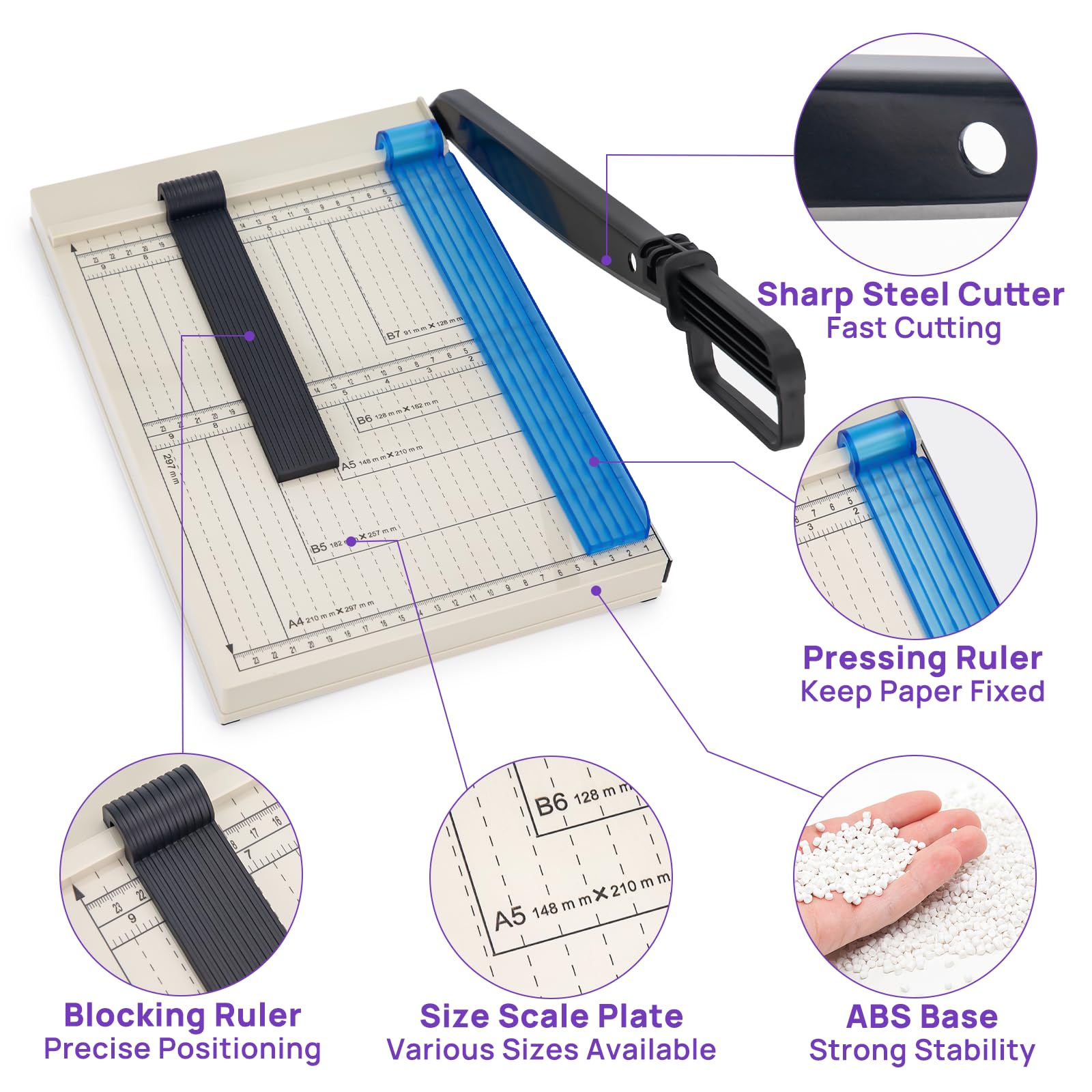 Taglierina per Carta A4, Taglierina Professionale Manuale, Capacità 12 Fogli, Taglia Carta di Precisione con Protezione di Sicurezza, Adatto per Foto, Carte e Cartone