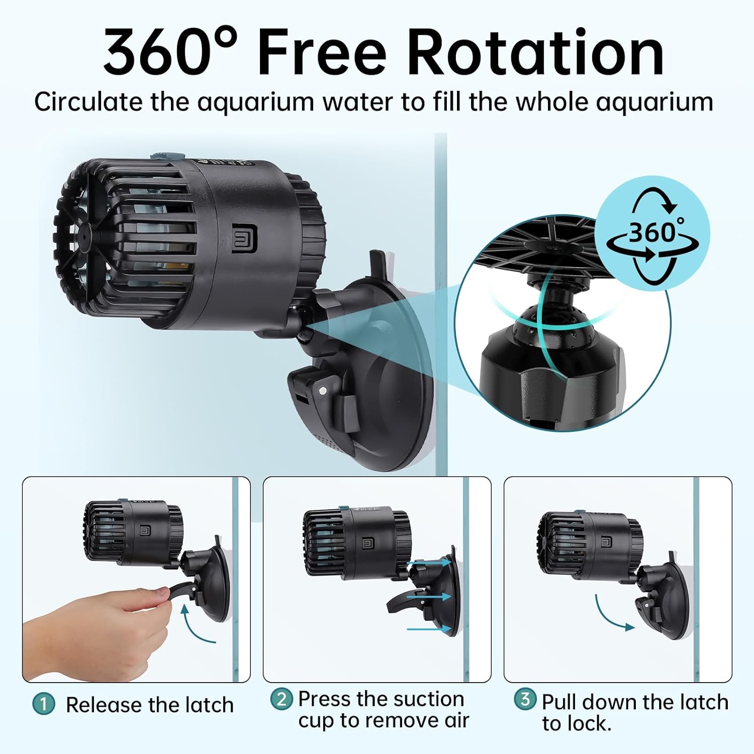 AQQA Wave Maker for Aquarium 75-150 Gallon 2110 GPH Water Circulatio Pump Powerhead Fish Tank Wavemaker with Suction Cup 360°Rotatable Quiet Operation for Freshwater(12W)